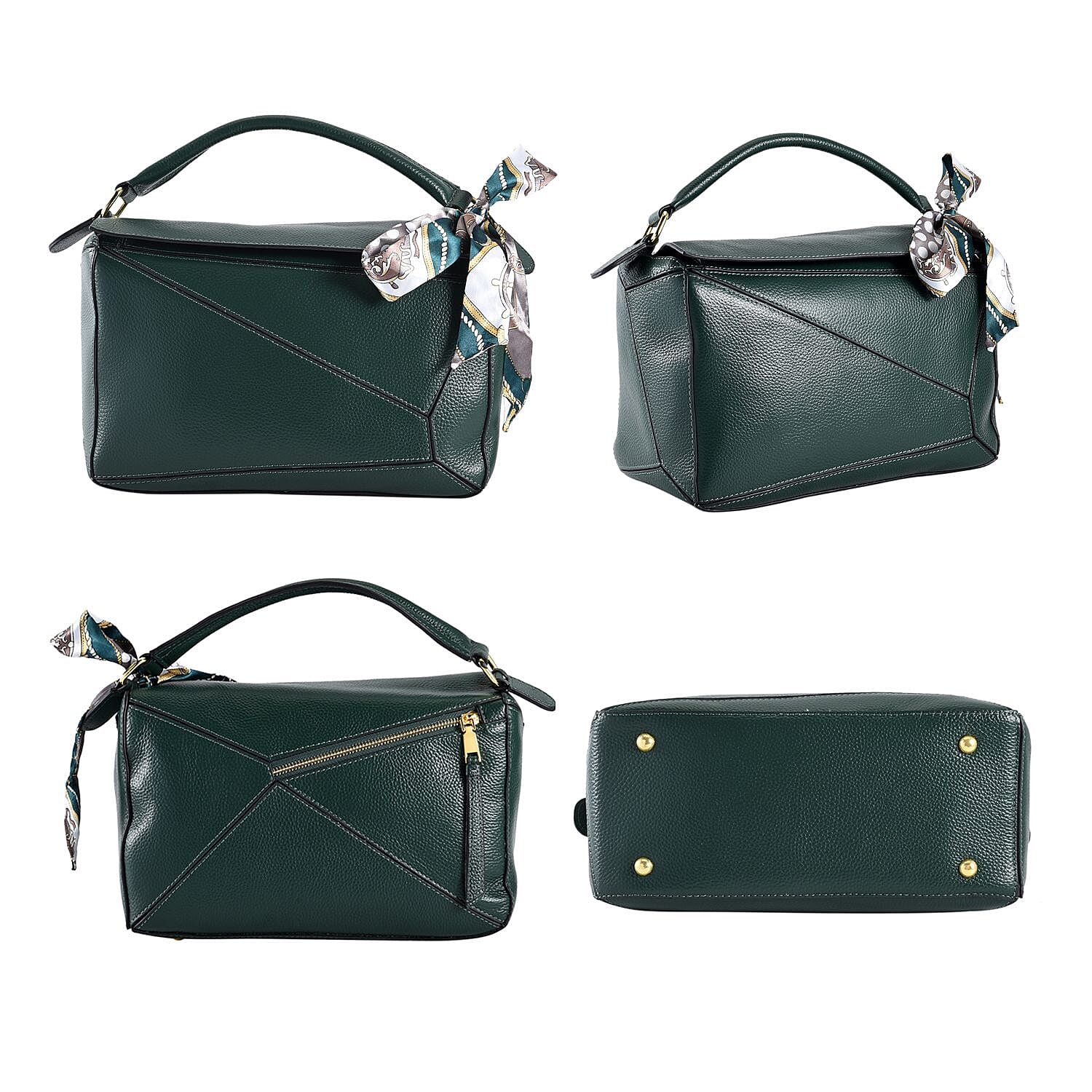 100% Genuine Leather Desginer Inspired Handbag with Detachable Long Strap - Green