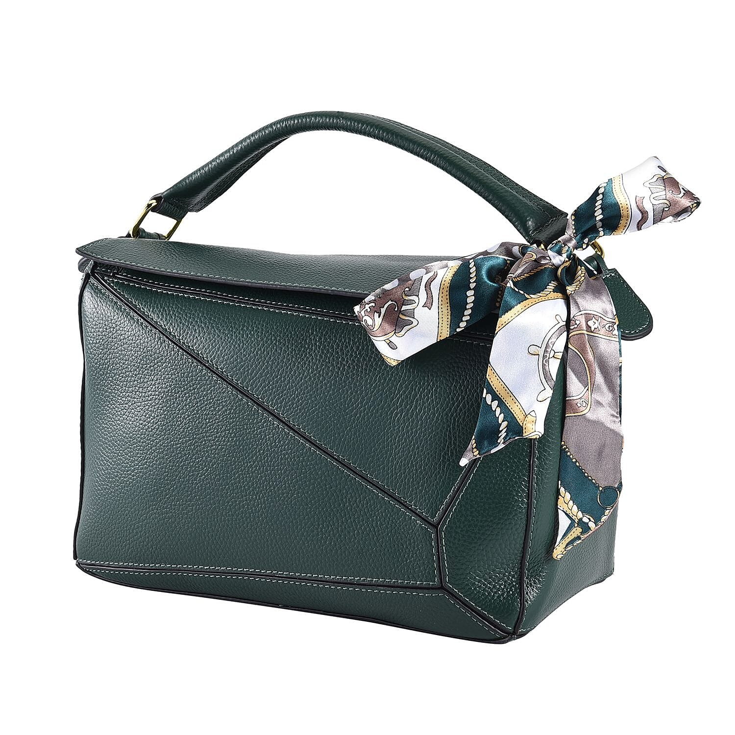 100% Genuine Leather Desginer Inspired Handbag with Detachable Long Strap - Green