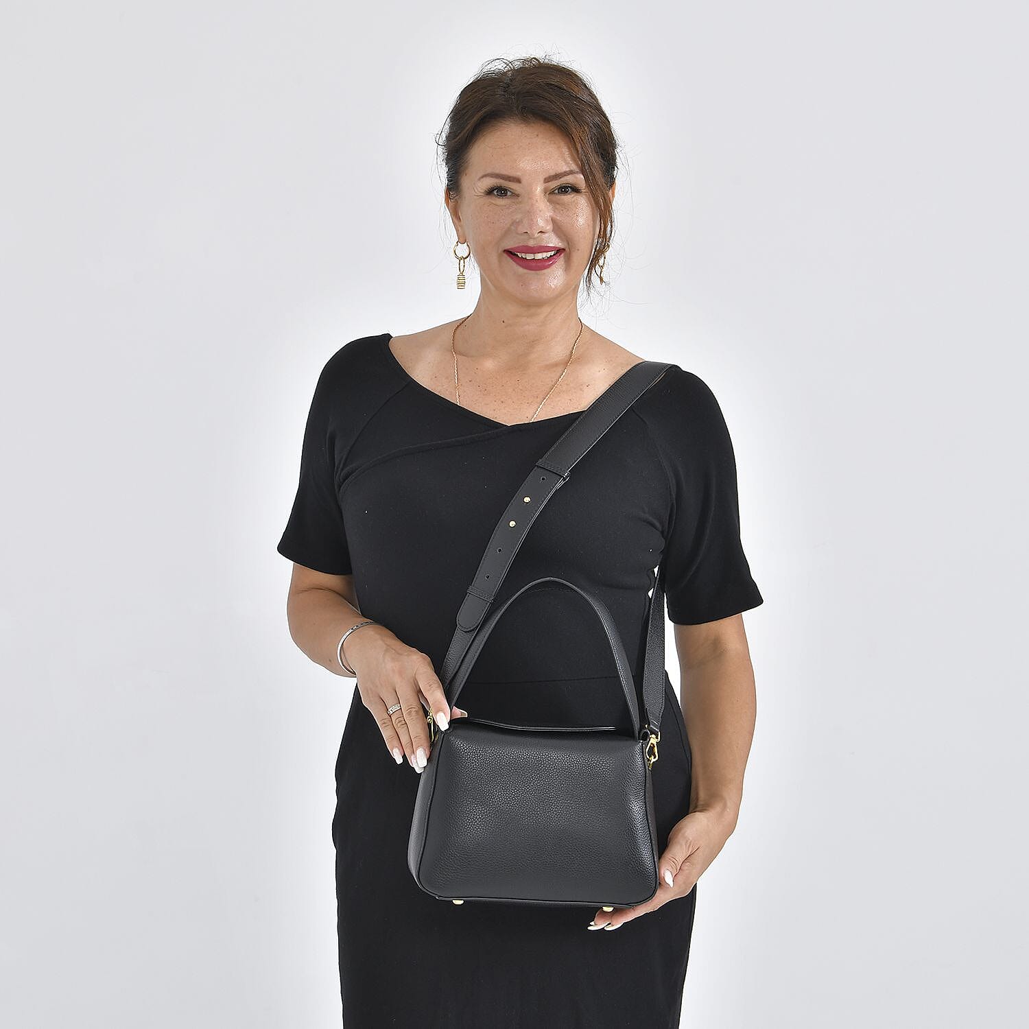 Genuine Leather Solid Crossbody Bag - Black & Gray