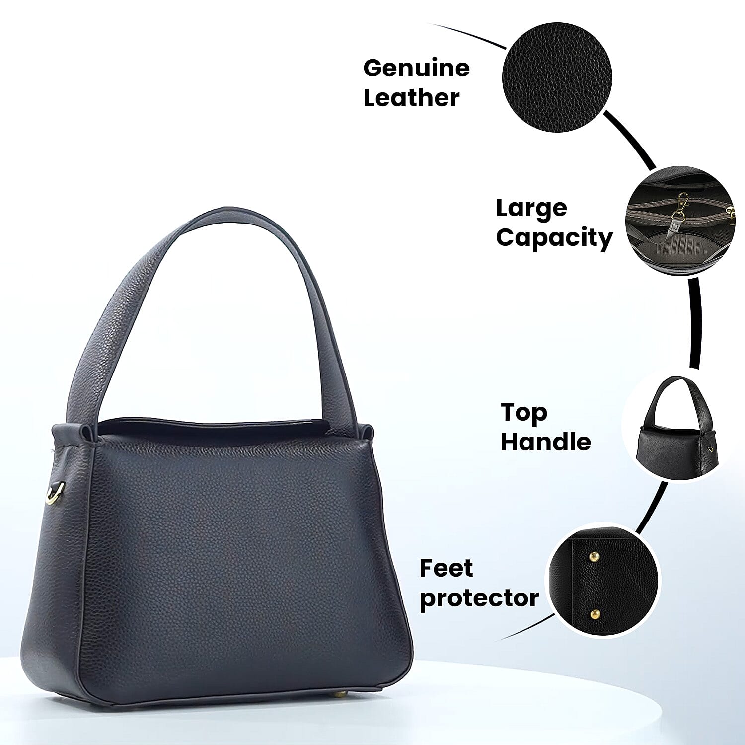 Genuine Leather Solid Crossbody Bag - Black & Gray