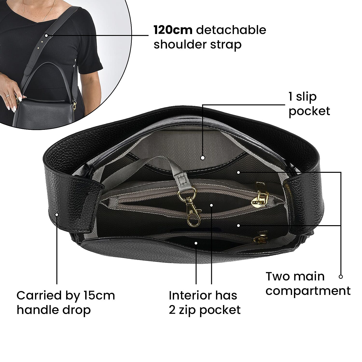 Genuine Leather Solid Crossbody Bag - Black & Gray