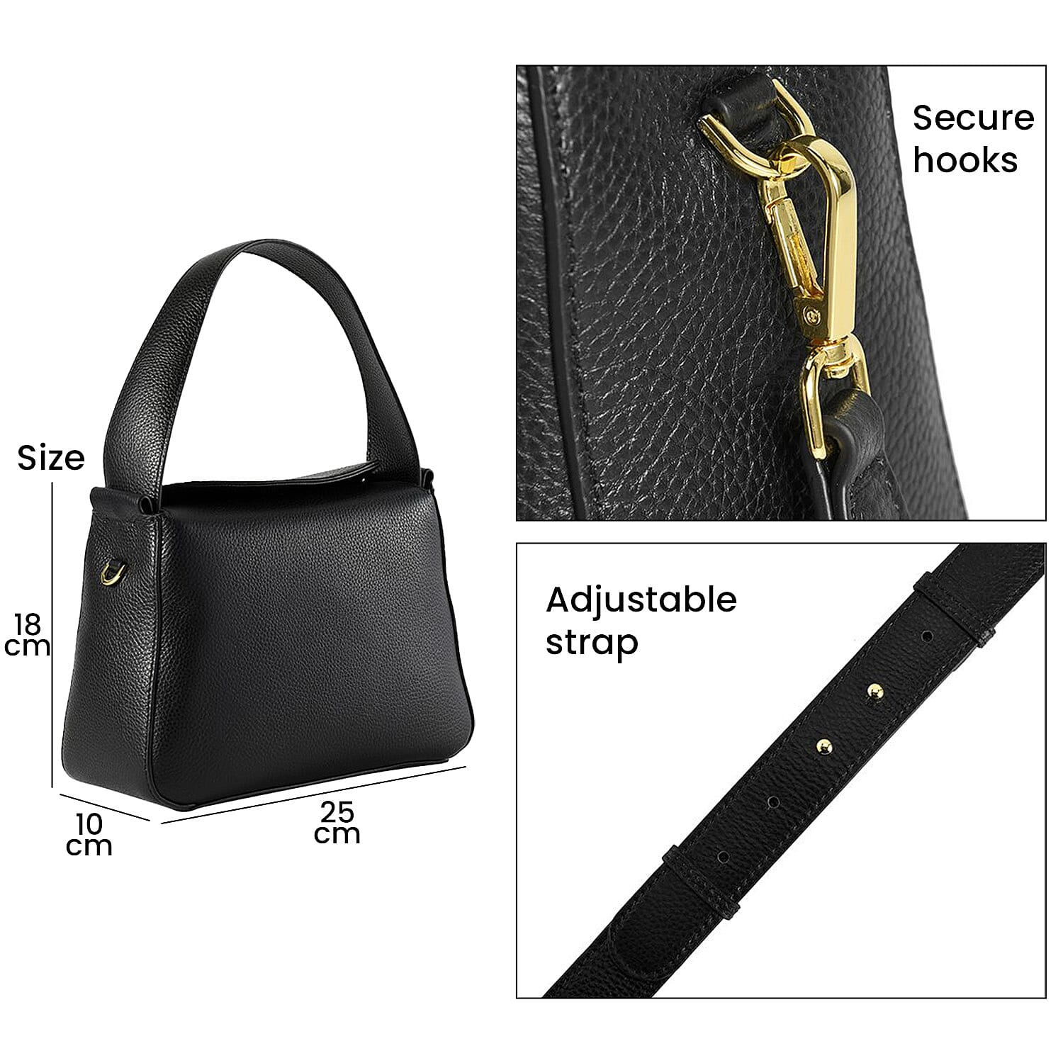 Genuine Leather Solid Crossbody Bag - Black & Gray