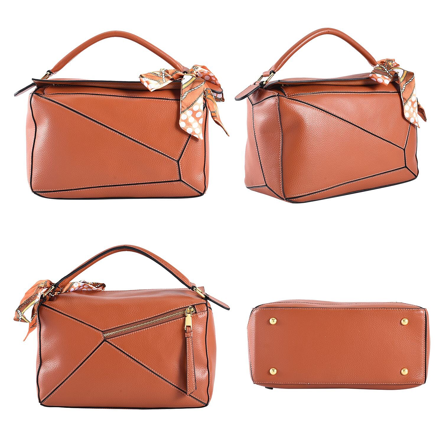 100% Genuine Leather Desginer Inspired Handbag with Detachable Long Strap (Size 30x18x12 Cm) - Tan