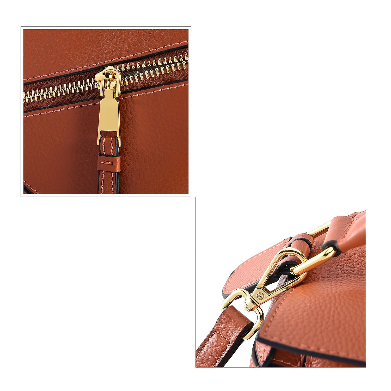 100% Genuine Leather Desginer Inspired Handbag with Detachable Long Strap (Size 30x18x12 Cm) - Tan