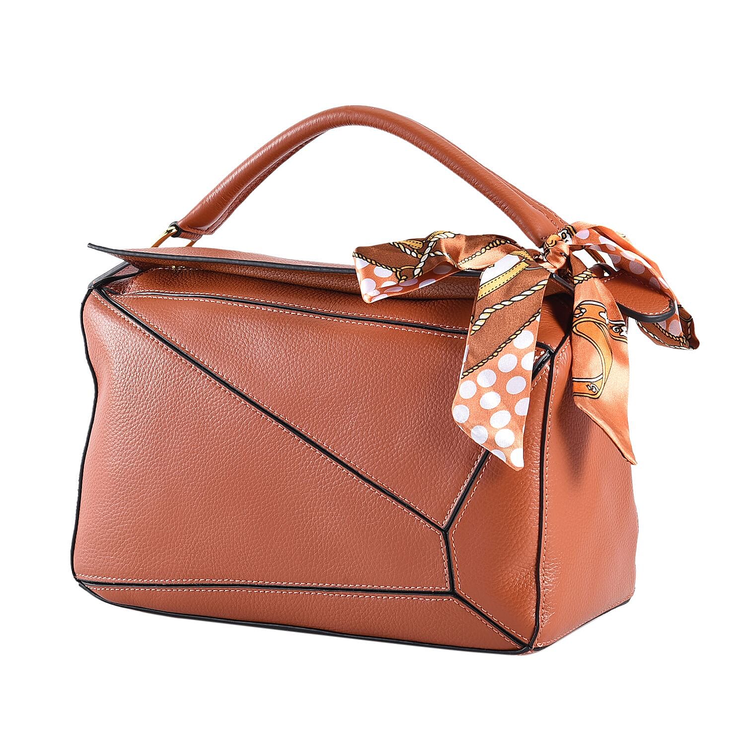 100% Genuine Leather Desginer Inspired Handbag with Detachable Long Strap (Size 30x18x12 Cm) - Tan