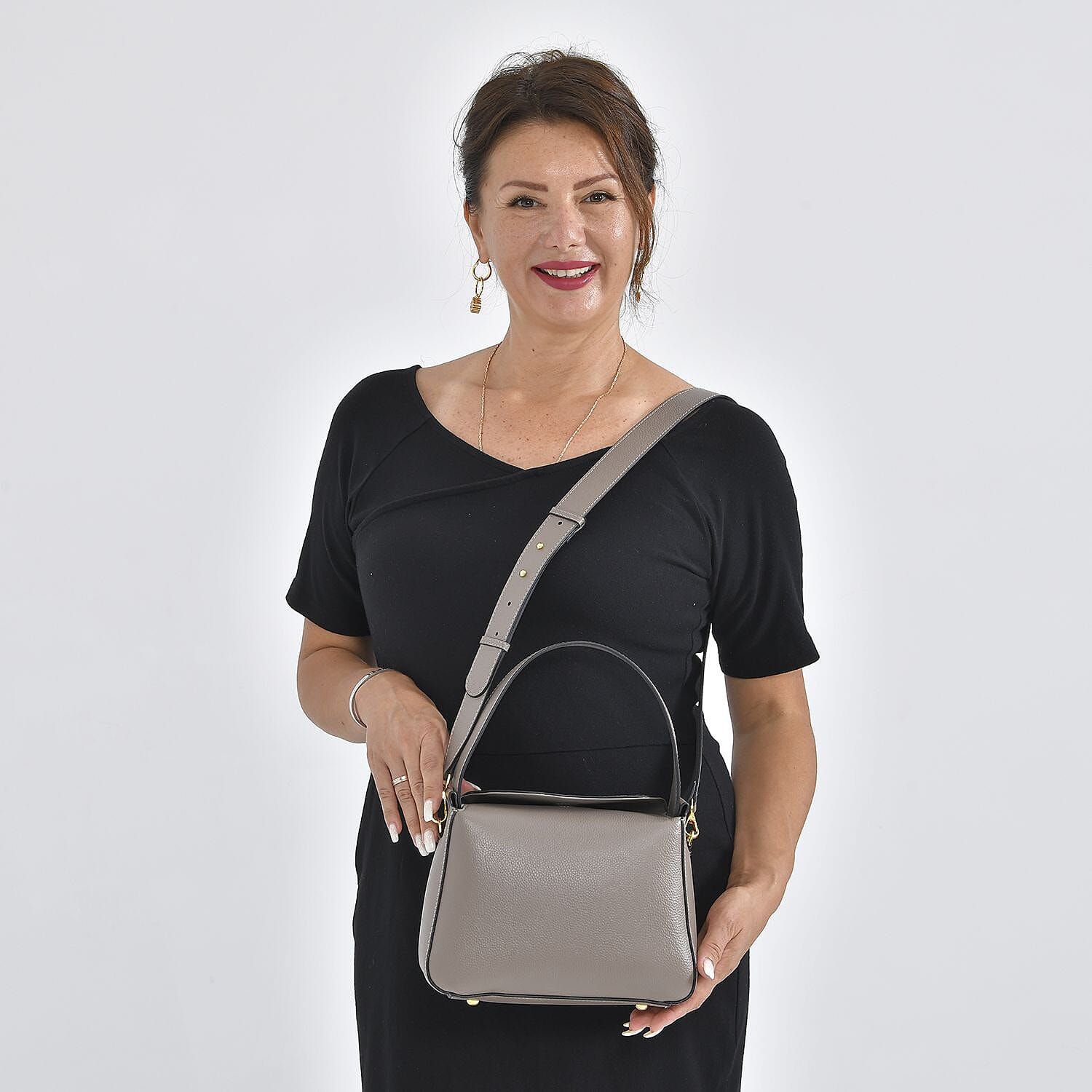 Genuine Leather Solid Crossbody Bag (Size 25x18x10 cm) - Grey