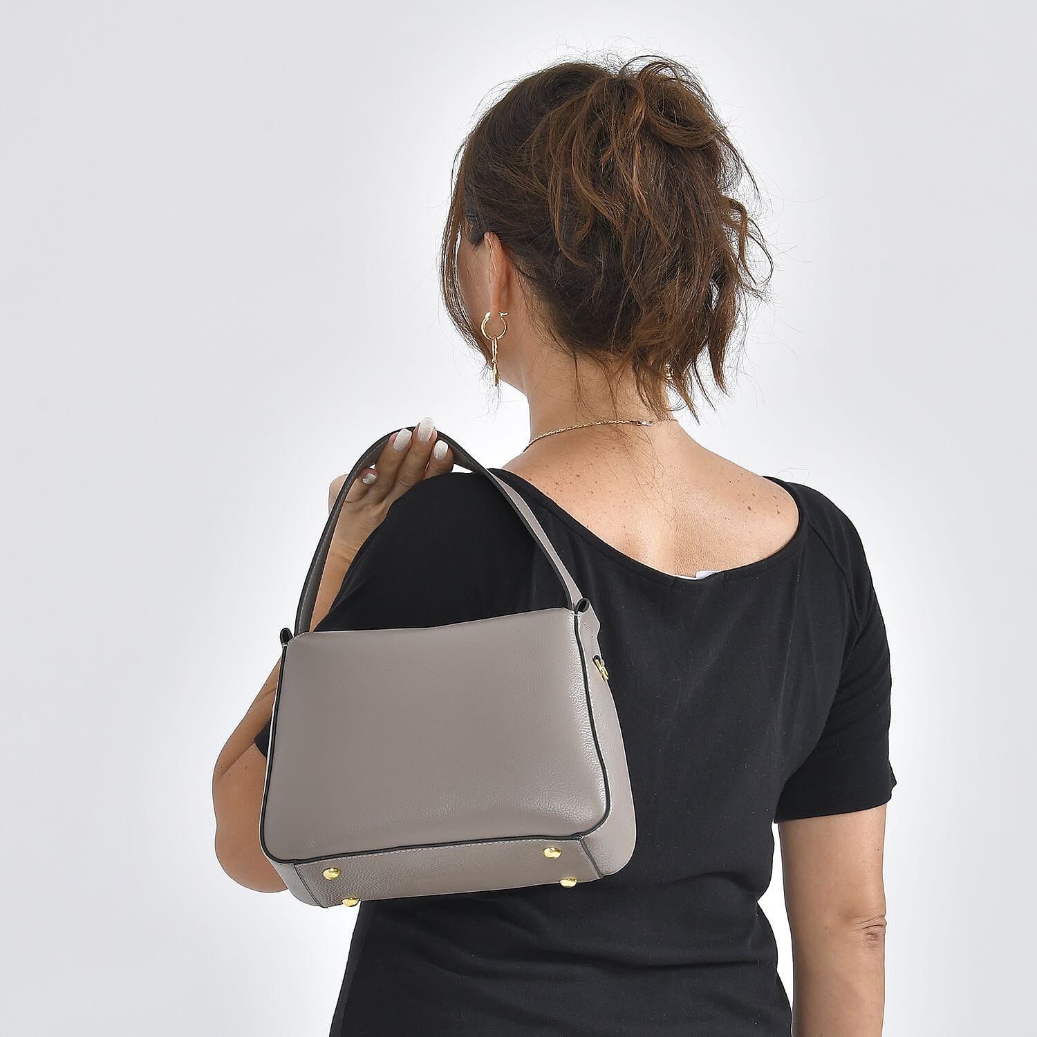 Genuine Leather Solid Crossbody Bag (Size 25x18x10 cm) - Grey