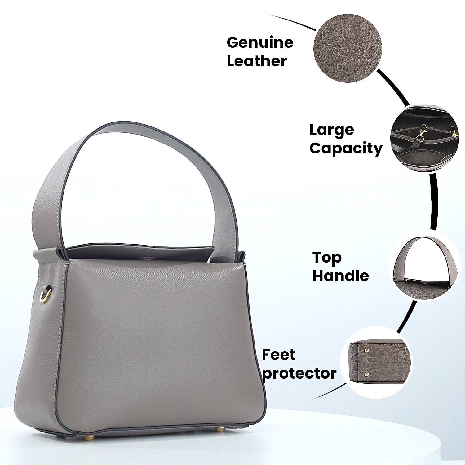 Genuine Leather Solid Crossbody Bag (Size 25x18x10 cm) - Grey