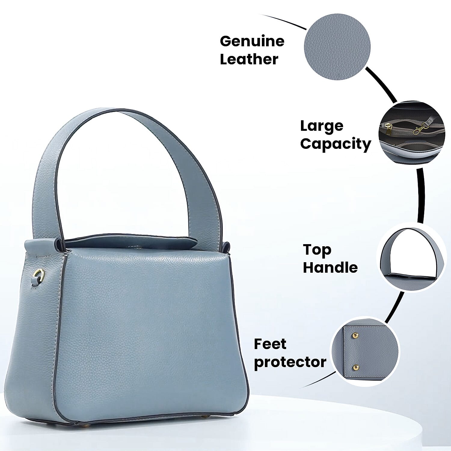Genuine Leather Solid Crossbody Bag - Blue