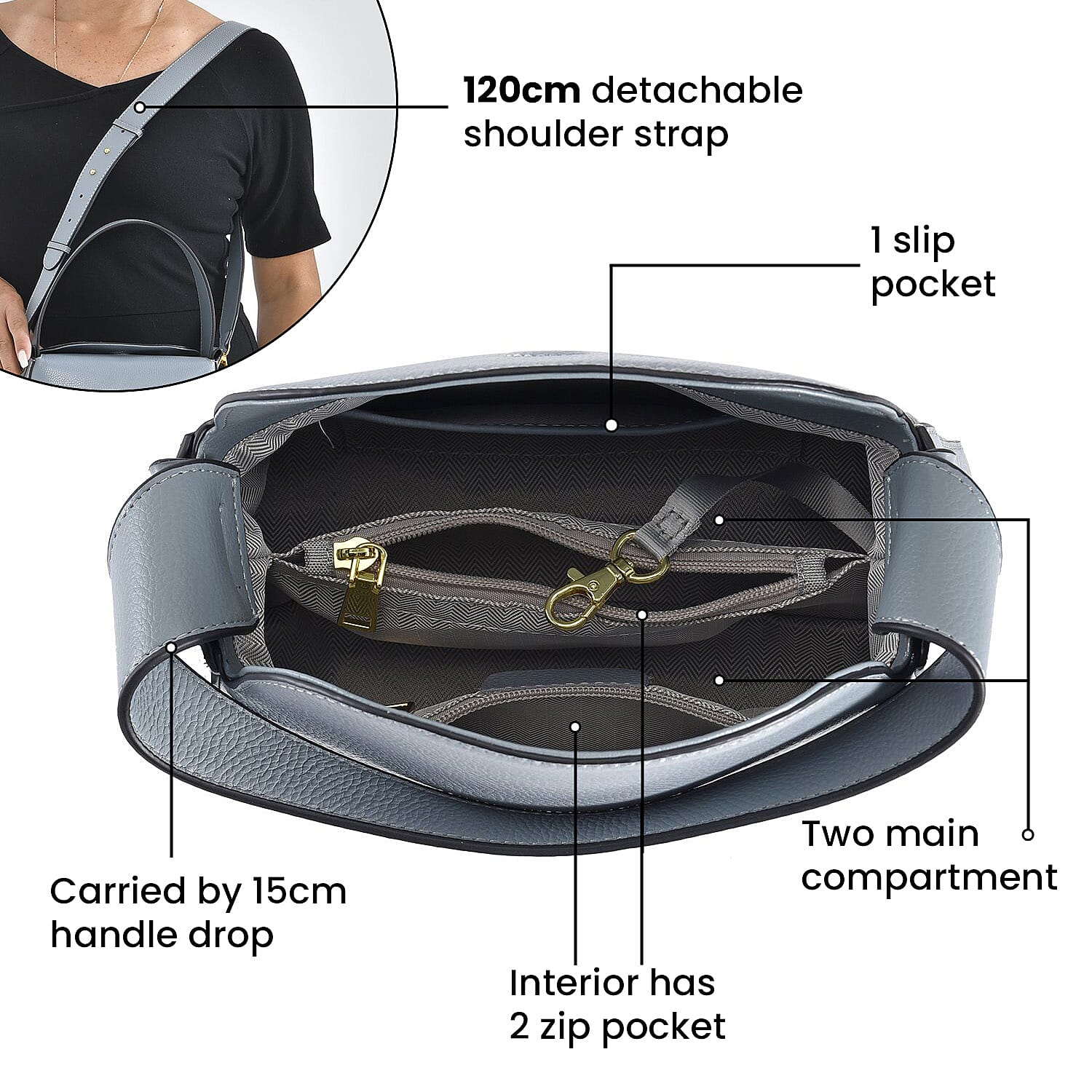 Genuine Leather Solid Crossbody Bag - Blue