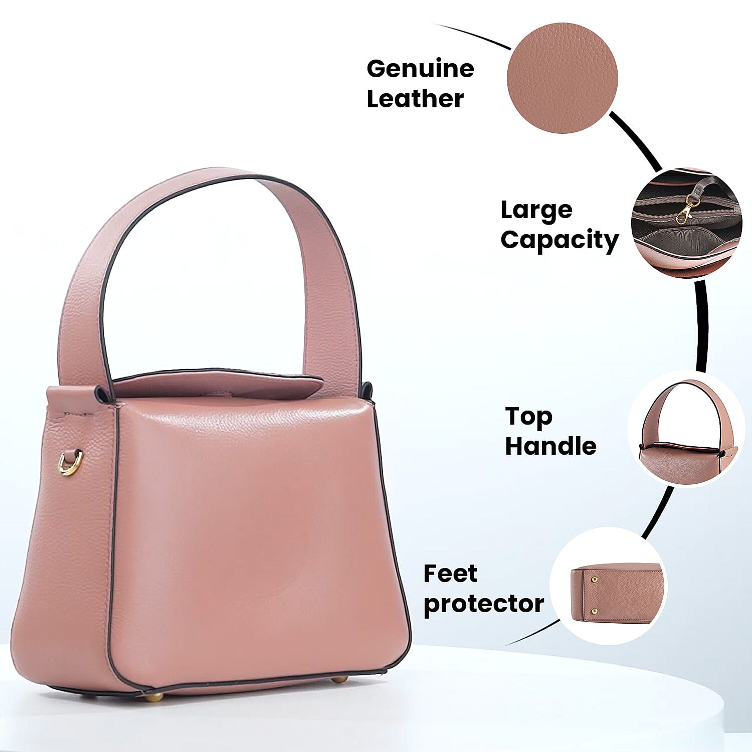 Genuine Leather Solid Crossbody Bag - Pink