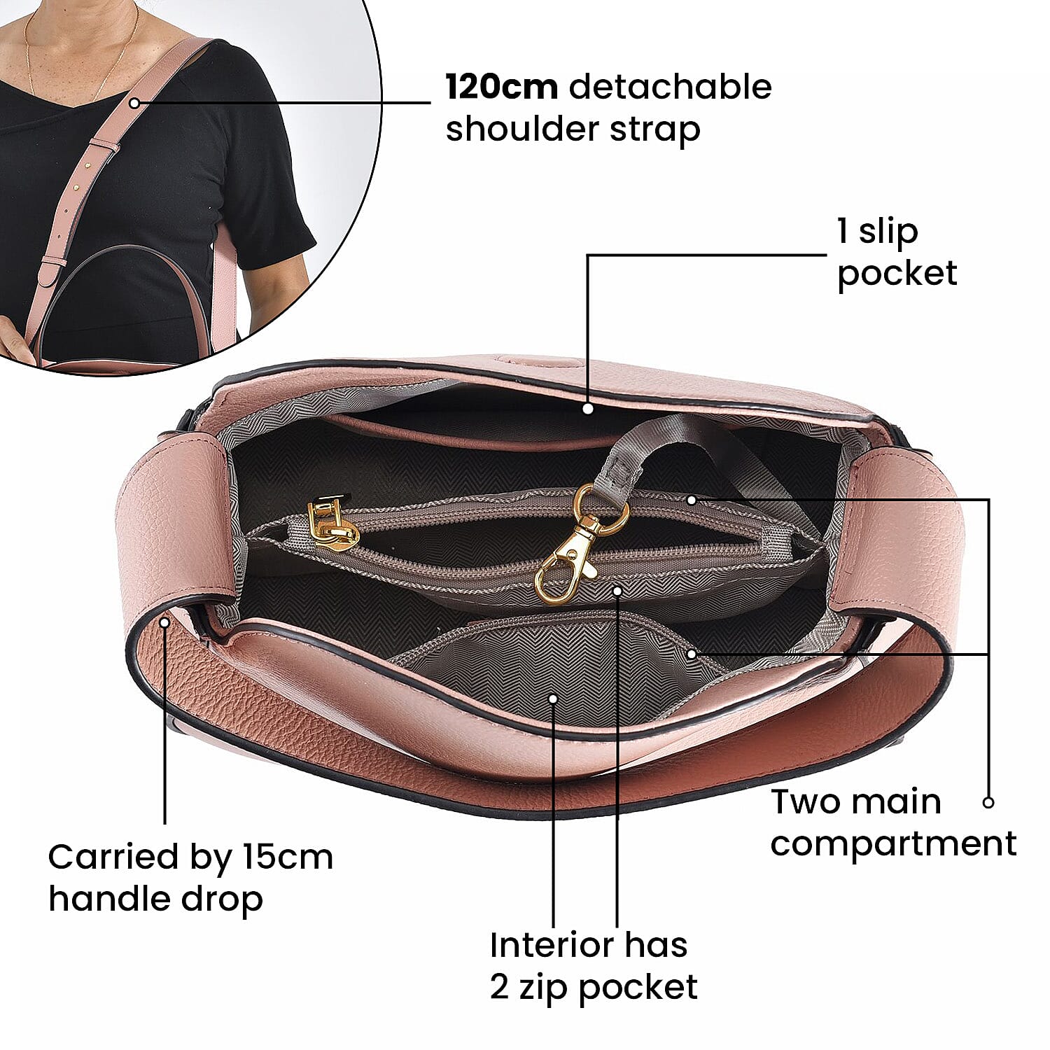 Genuine Leather Solid Crossbody Bag - Pink