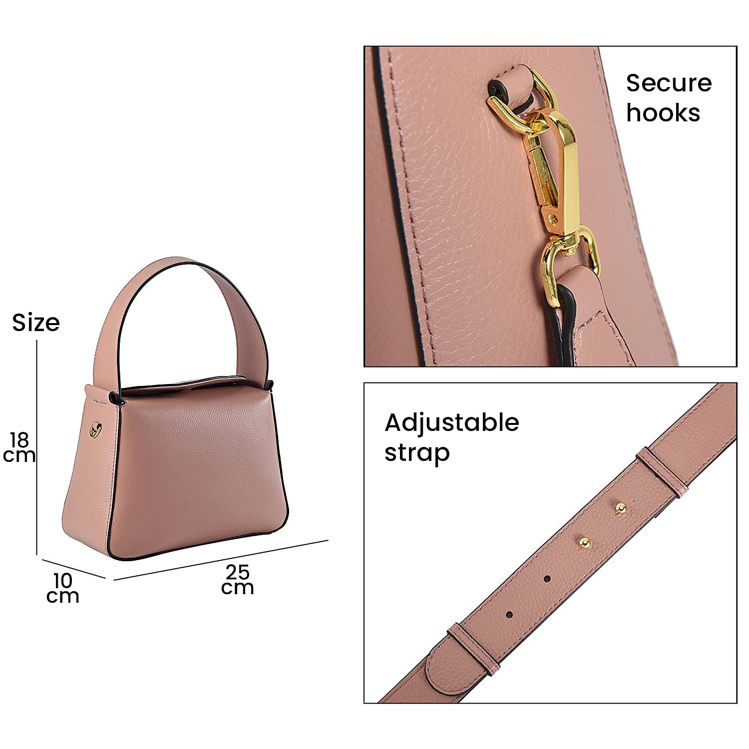 Genuine Leather Solid Crossbody Bag - Pink