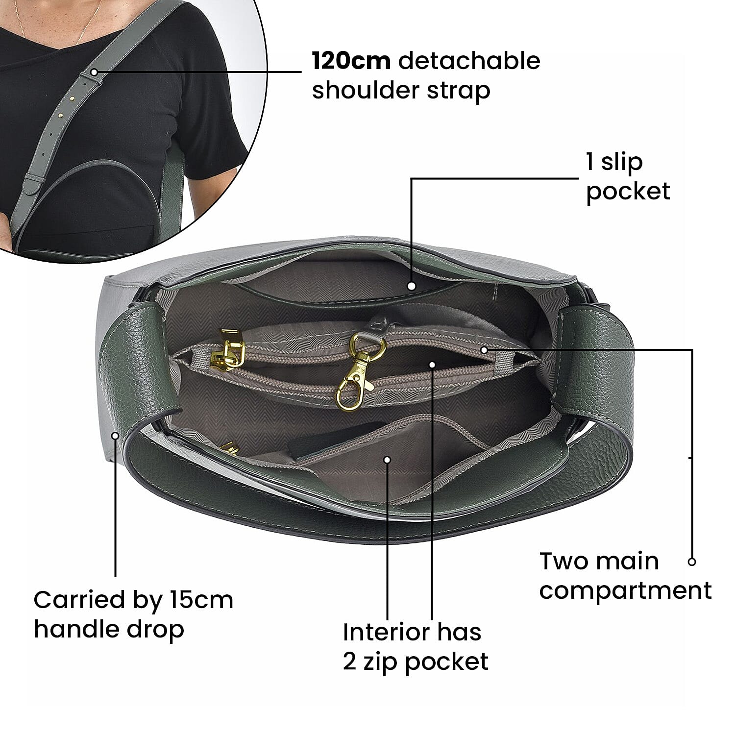 Genuine Leather Solid Crossbody Bag - Dark Green