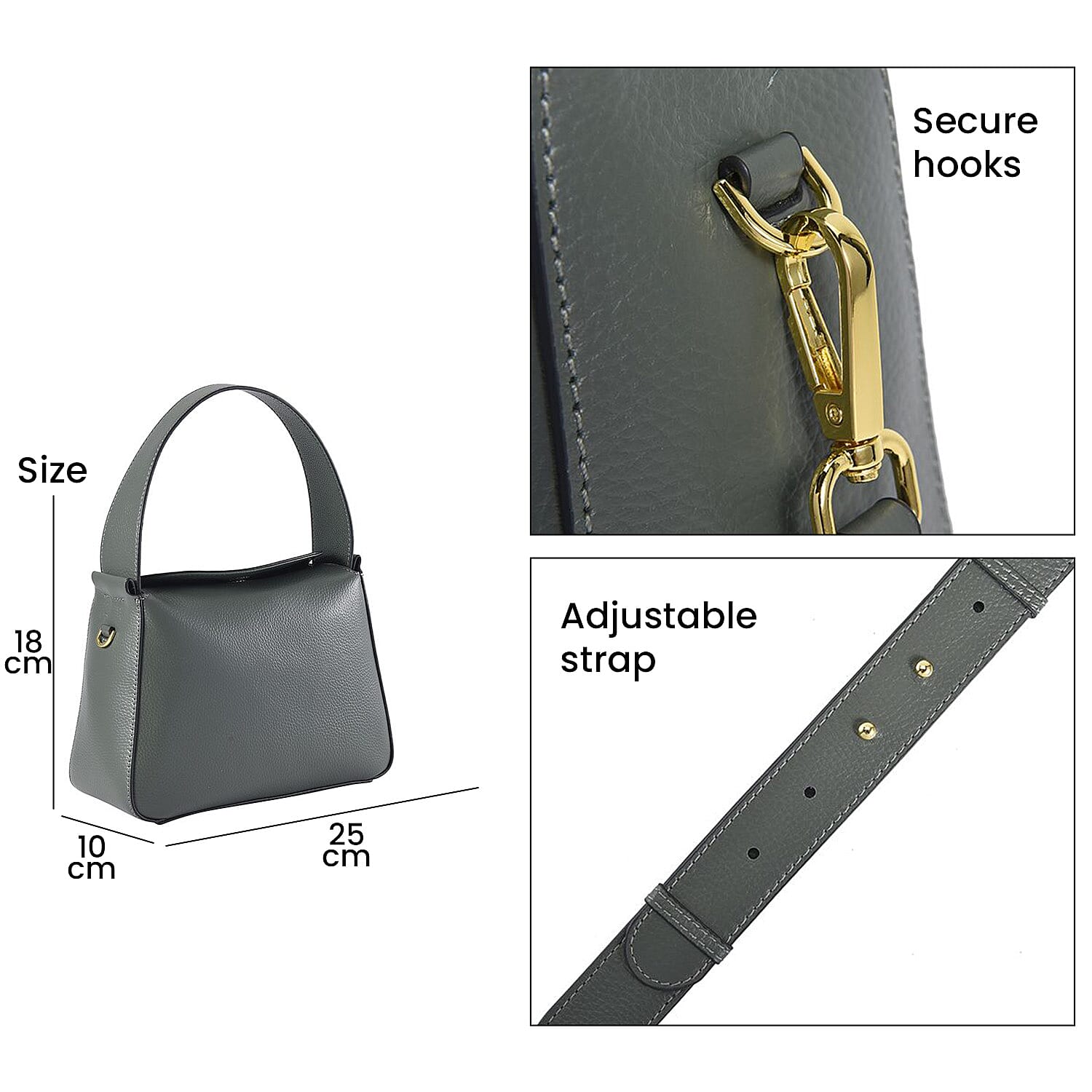 Genuine Leather Solid Crossbody Bag - Dark Green