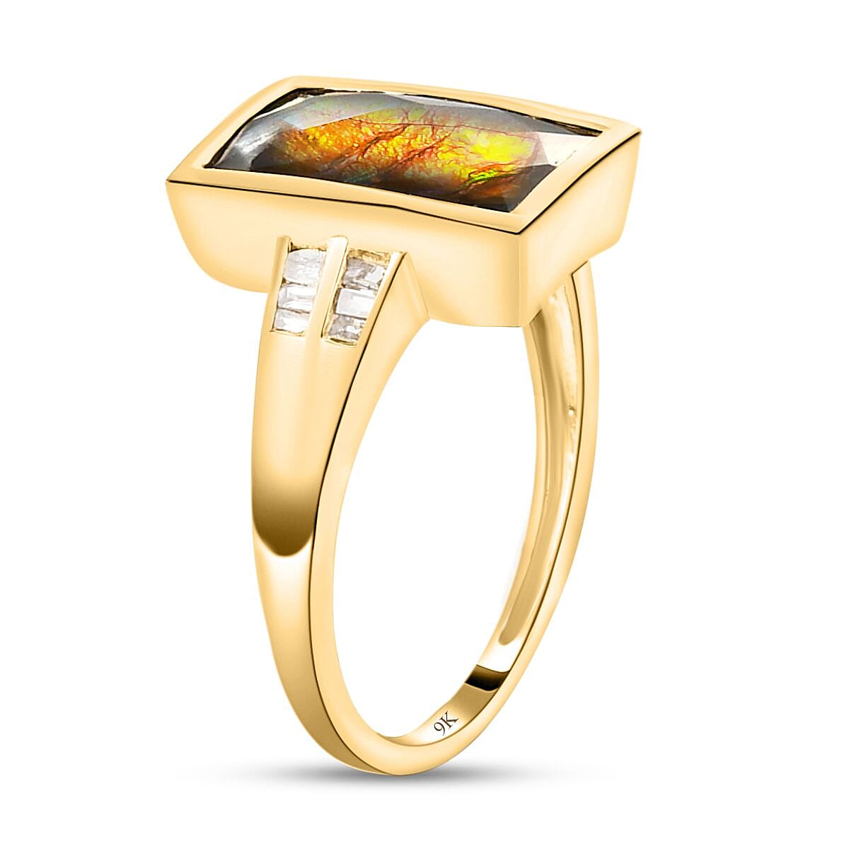 9K Yellow Gold Ammolite and Diamond Ring 2.92 Ct.