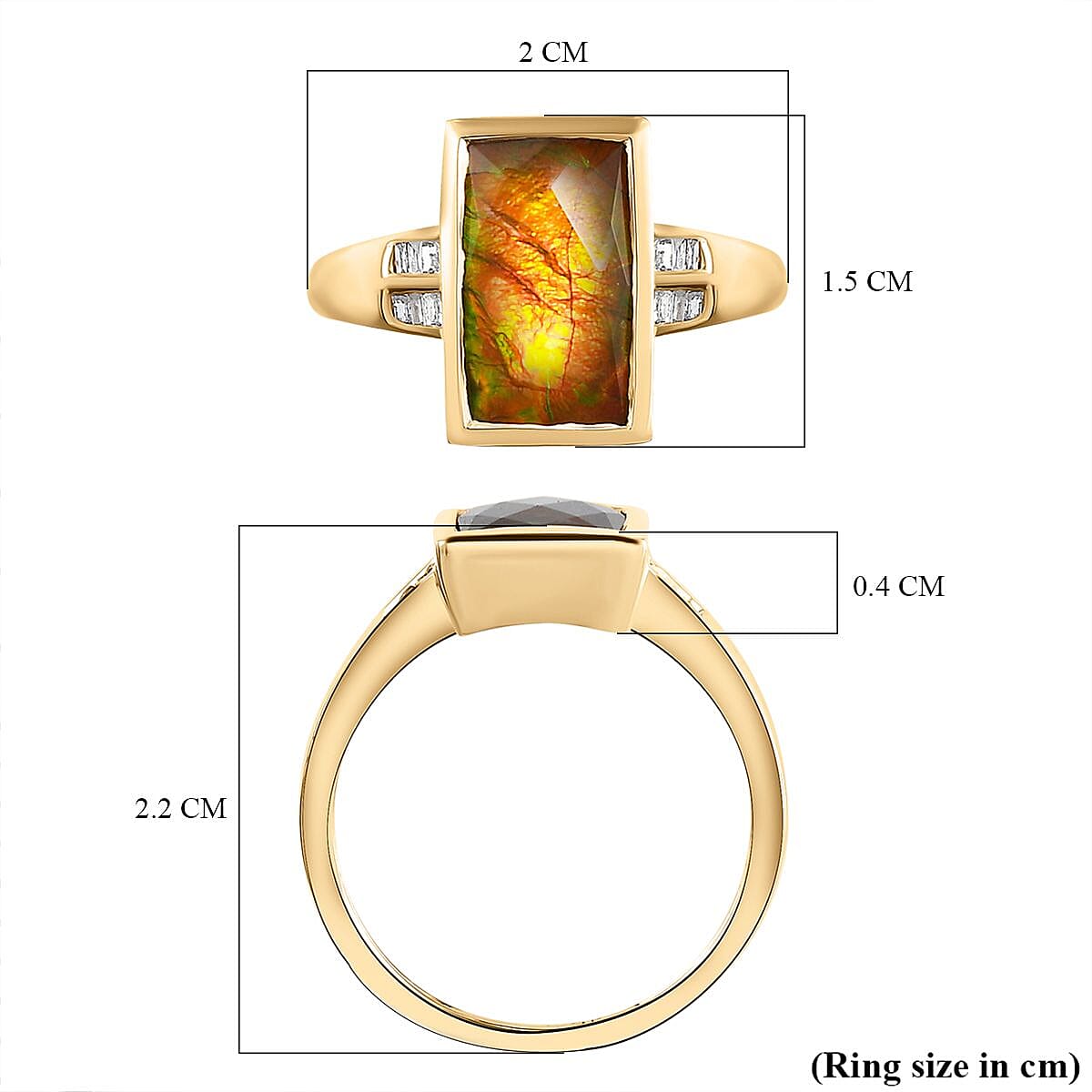 9K Yellow Gold Ammolite and Diamond Ring 2.92 Ct.