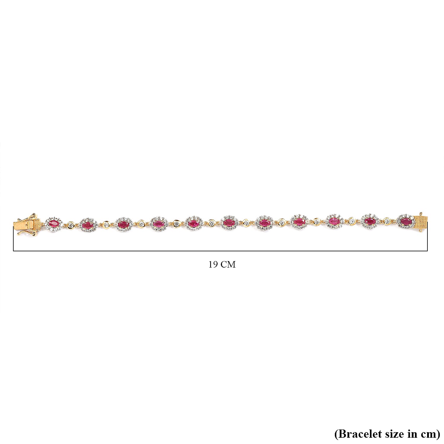 African Ruby and Natural Cambodian Zircon Bracelet (Size - 7) in 18K Vermeil Yellow Gold Plated Sterling Silver 9.29 Ct, Silver Wt. 9.90 Gms