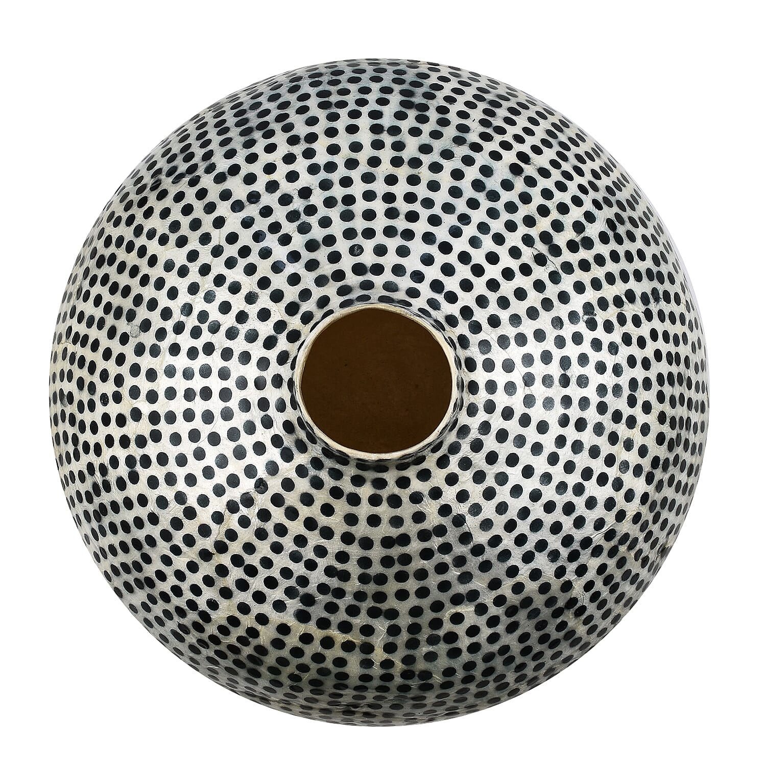 100% Handmade Capiz Circular Round Vase (Size 15x14 Cm) - Blue & White