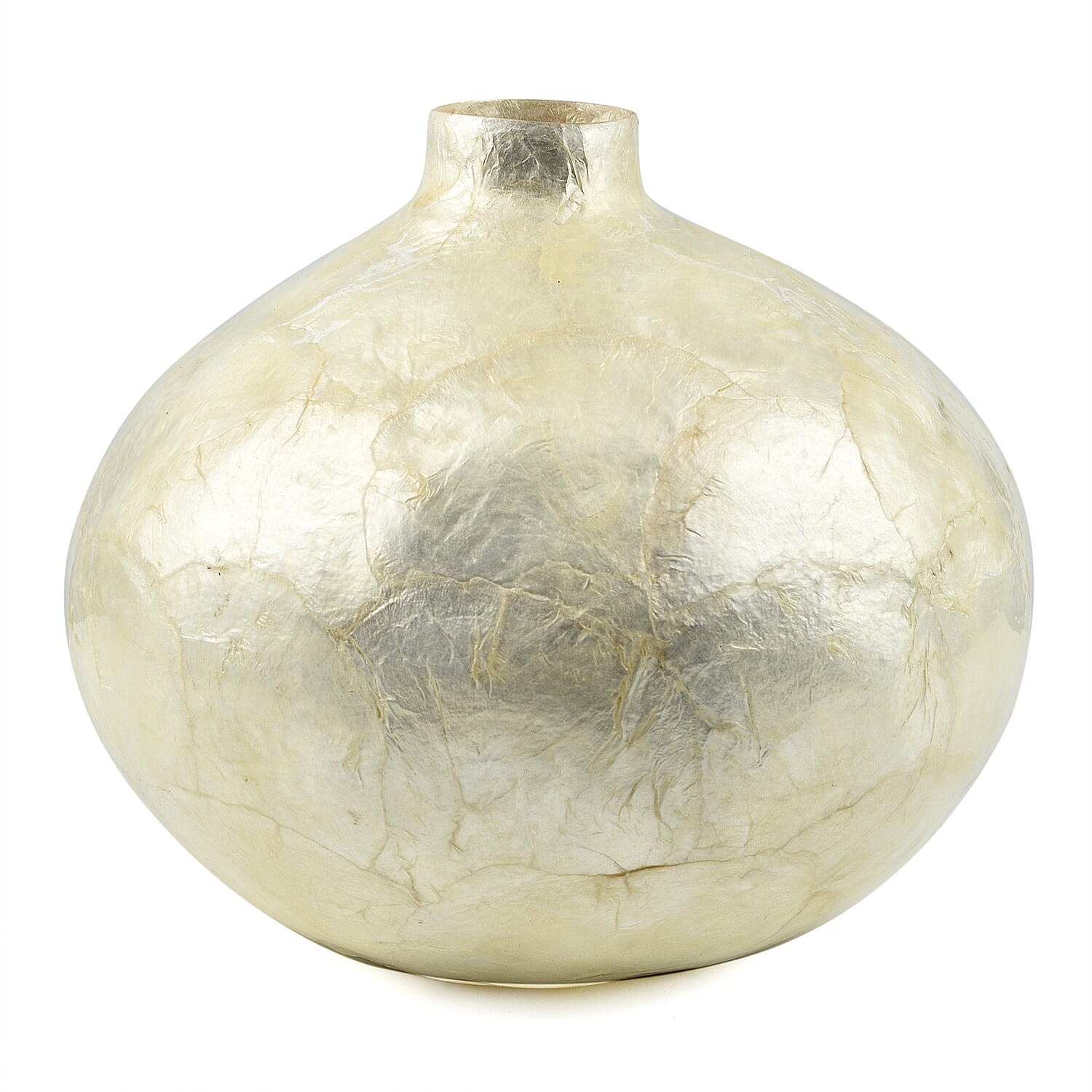 100% Handmade Capiz Circular Round Vase (Size 25x17 Cm) - White