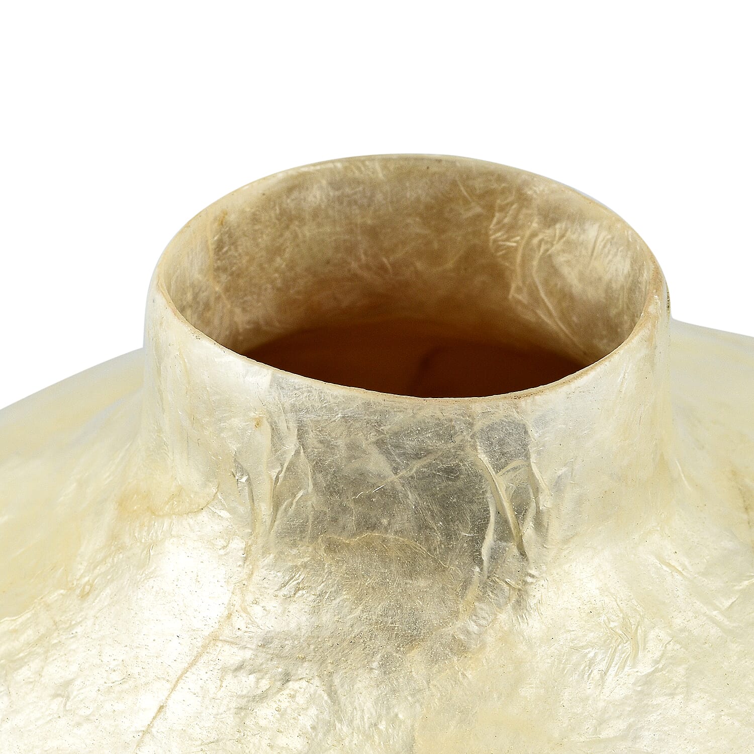 100% Handmade Capiz Circular Round Vase (Size 25x17 Cm) - White