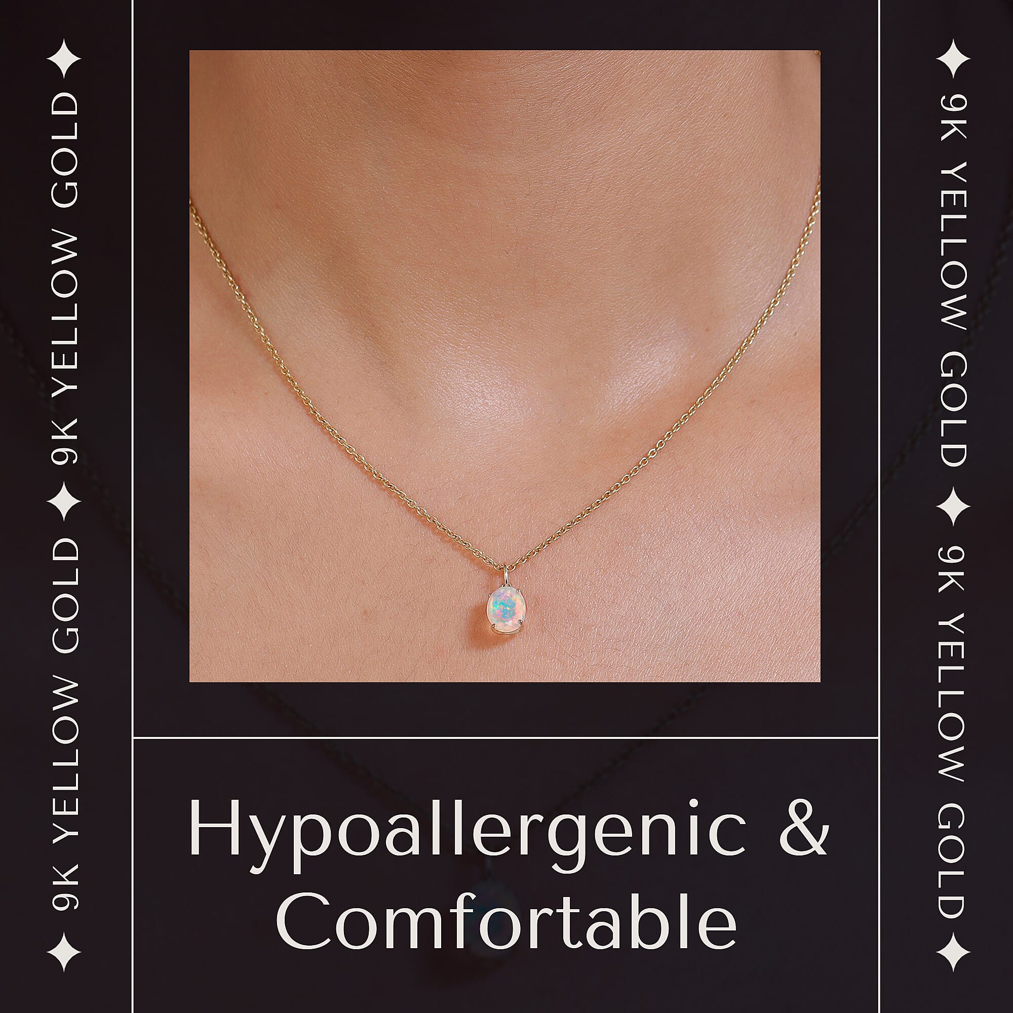 9K Yellow Gold Ethiopian Welo Opal Solitaire Pendant 1.05 Ct