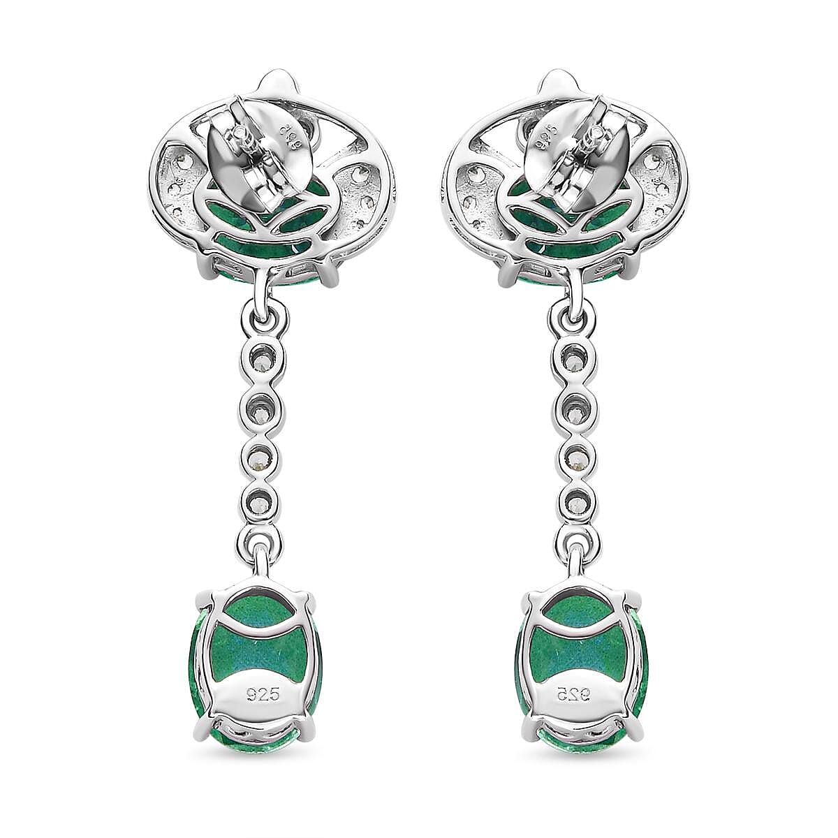 Peacock Quartz and Natural Cambodian Zircon Dangling Earrings (With Push Back) in Platinum Overlay Sterling Silver 8.95 Ct.