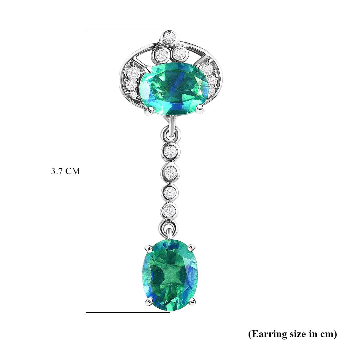 Peacock Quartz and Natural Cambodian Zircon Dangling Earrings (With Push Back) in Platinum Overlay Sterling Silver 8.95 Ct.