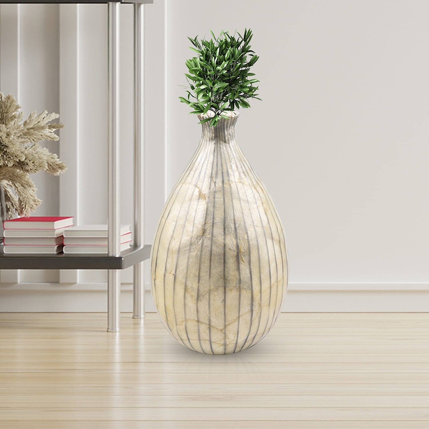 100% Handmade Capiz Circular Pear Vase (Size 38x18 Cm) - Natural