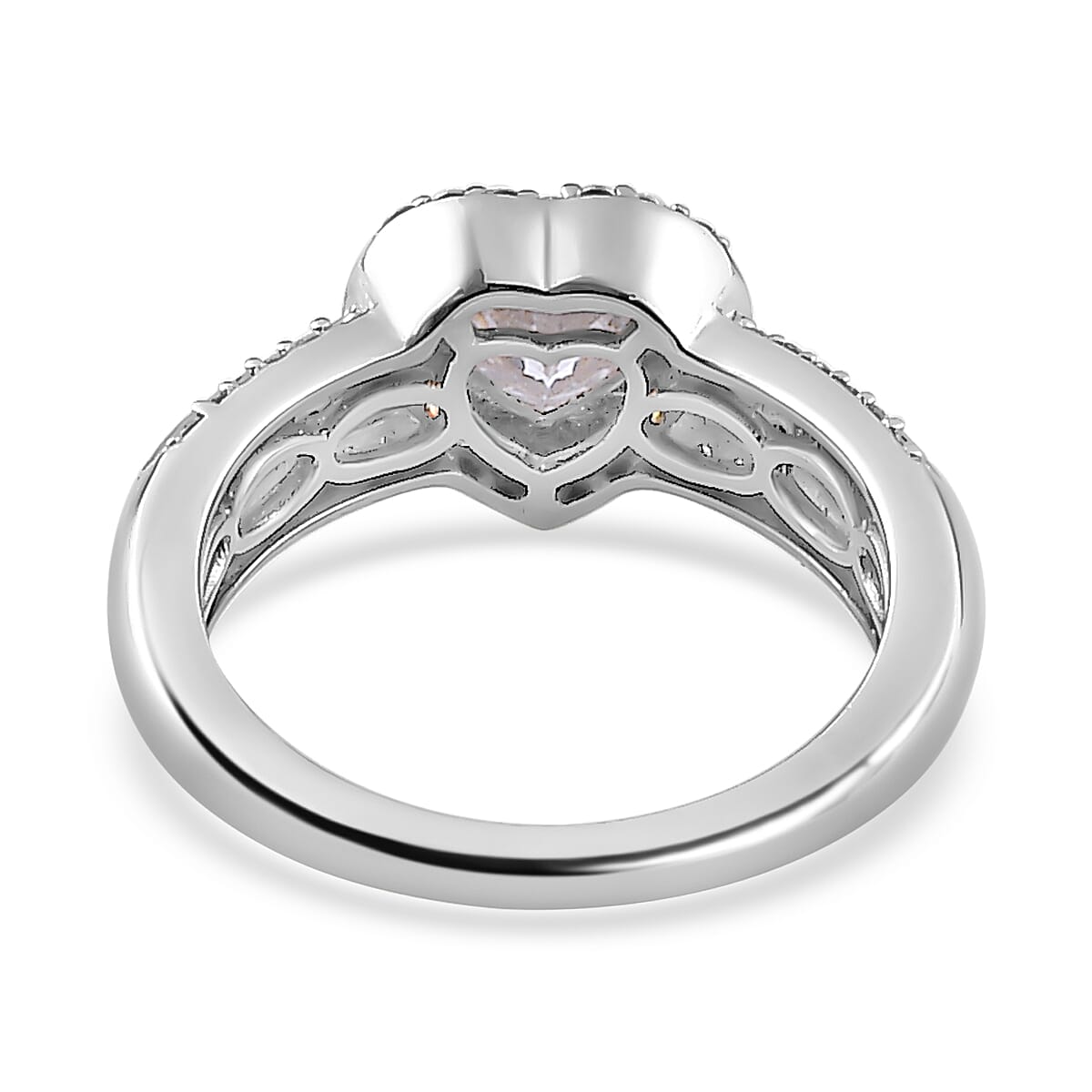 Moissanite Heart Ring in Platinum Overlay Sterling Silver