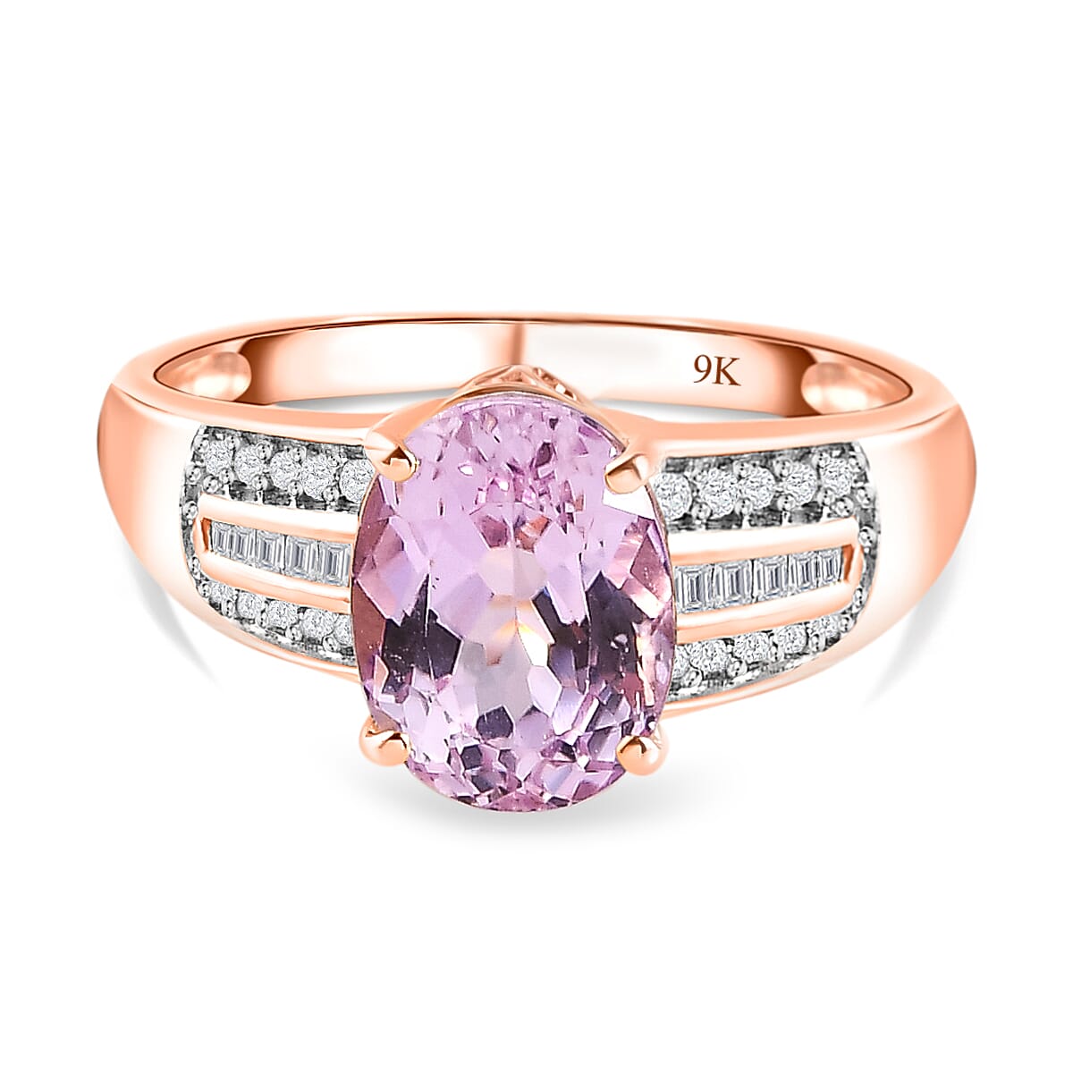 9K Rose Gold Kunzite and Diamond Ring 2.59 Ct.