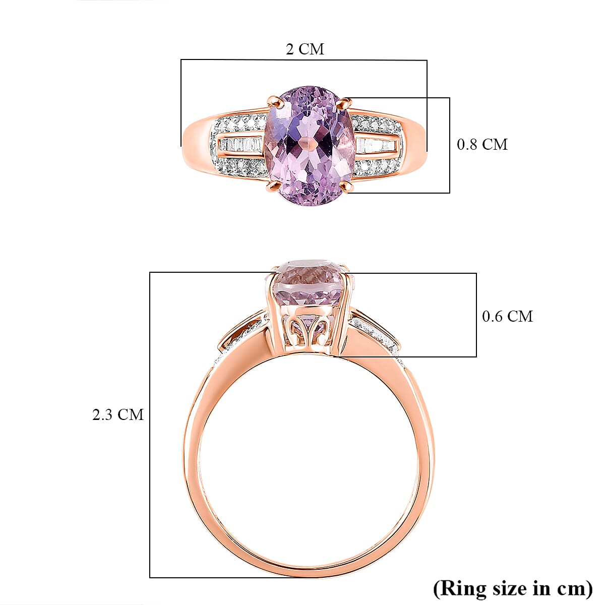 9K Rose Gold Kunzite and Diamond Ring 2.59 Ct.