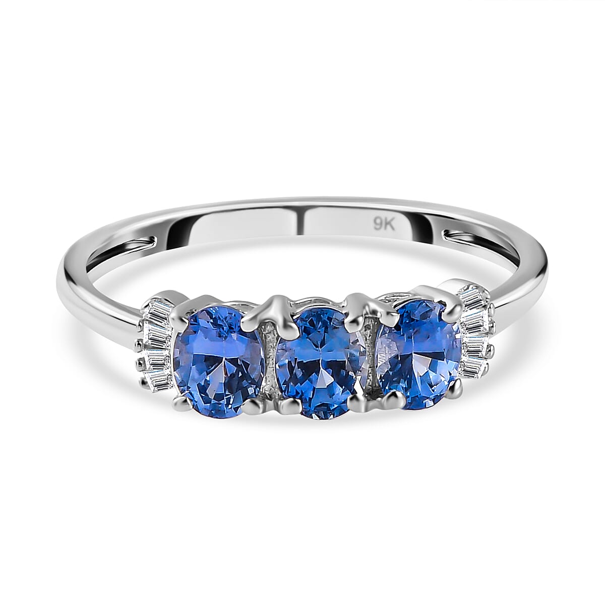 9K White Gold Ceylon Sapphire and Diamond Ring 1 Ct.