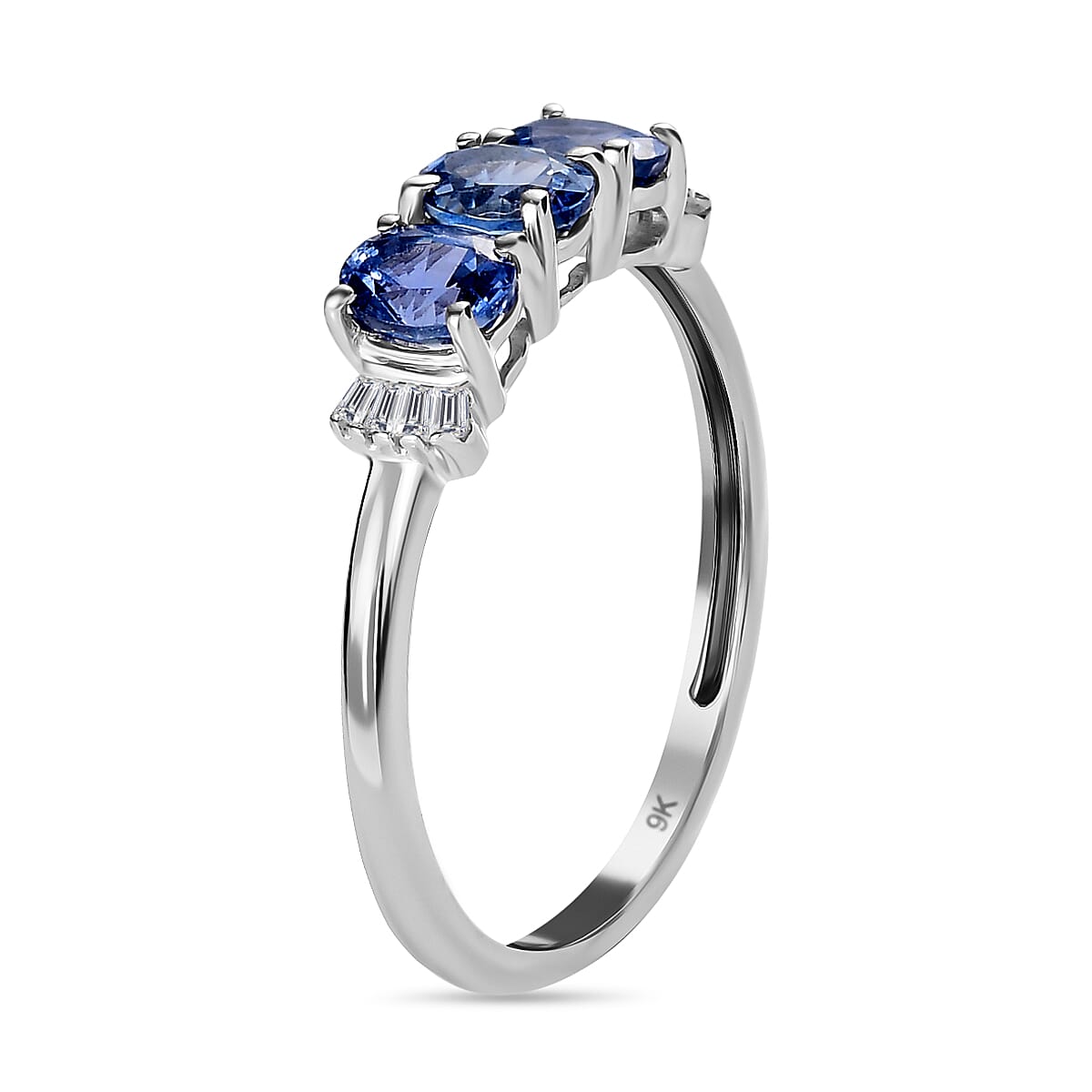 9K White Gold Ceylon Sapphire and Diamond Ring 1 Ct.