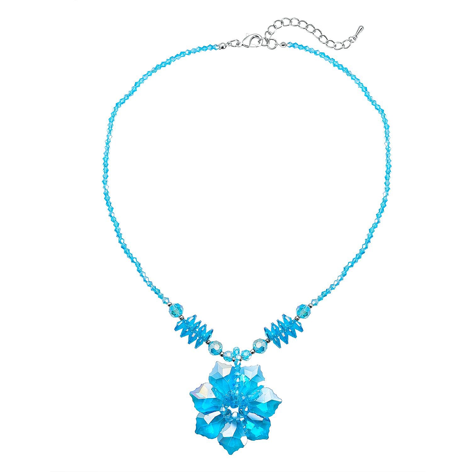 Simulated Blue AB Crystal Beads Floral Necklace (Size - 20)