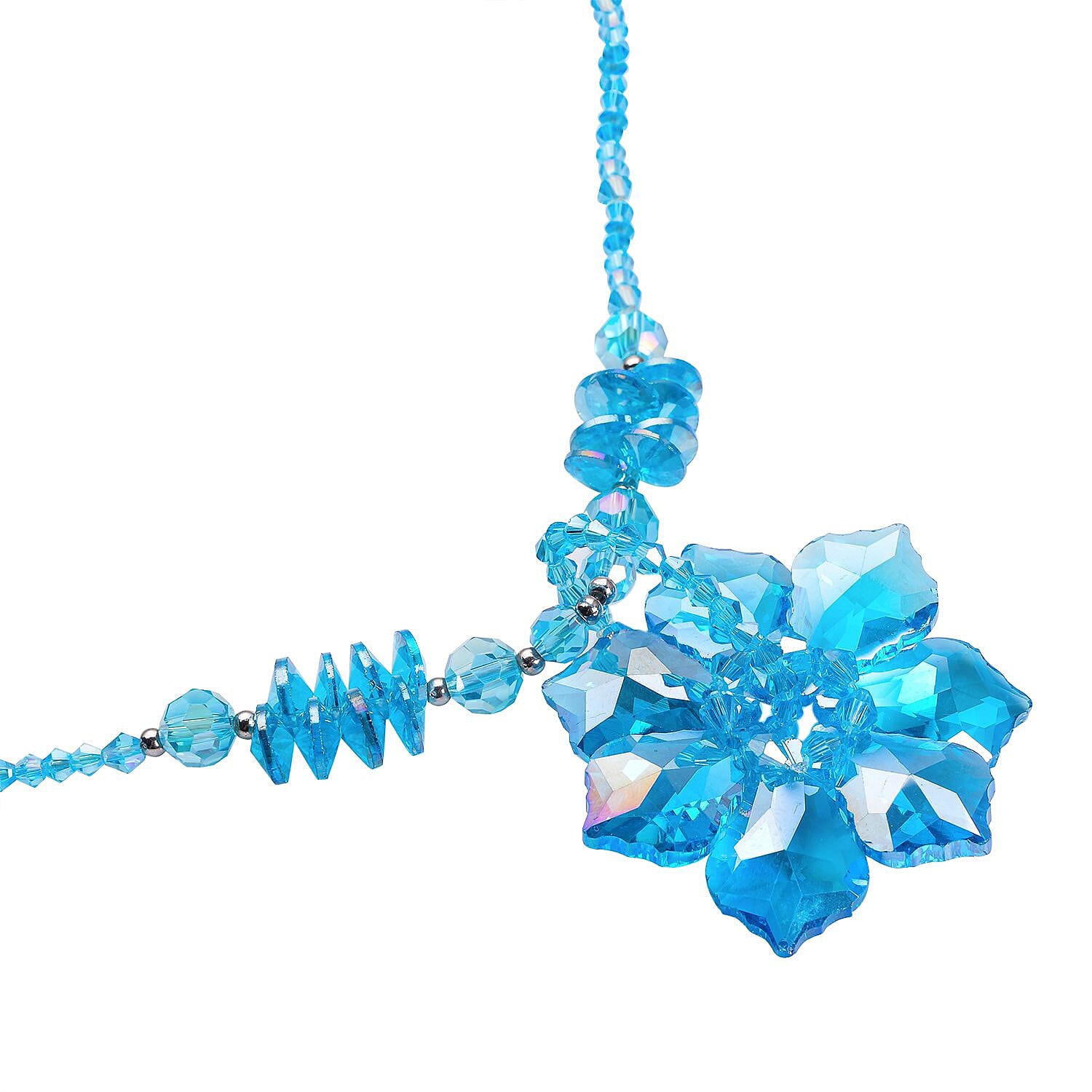 Simulated Blue AB Crystal Beads Floral Necklace (Size - 20)
