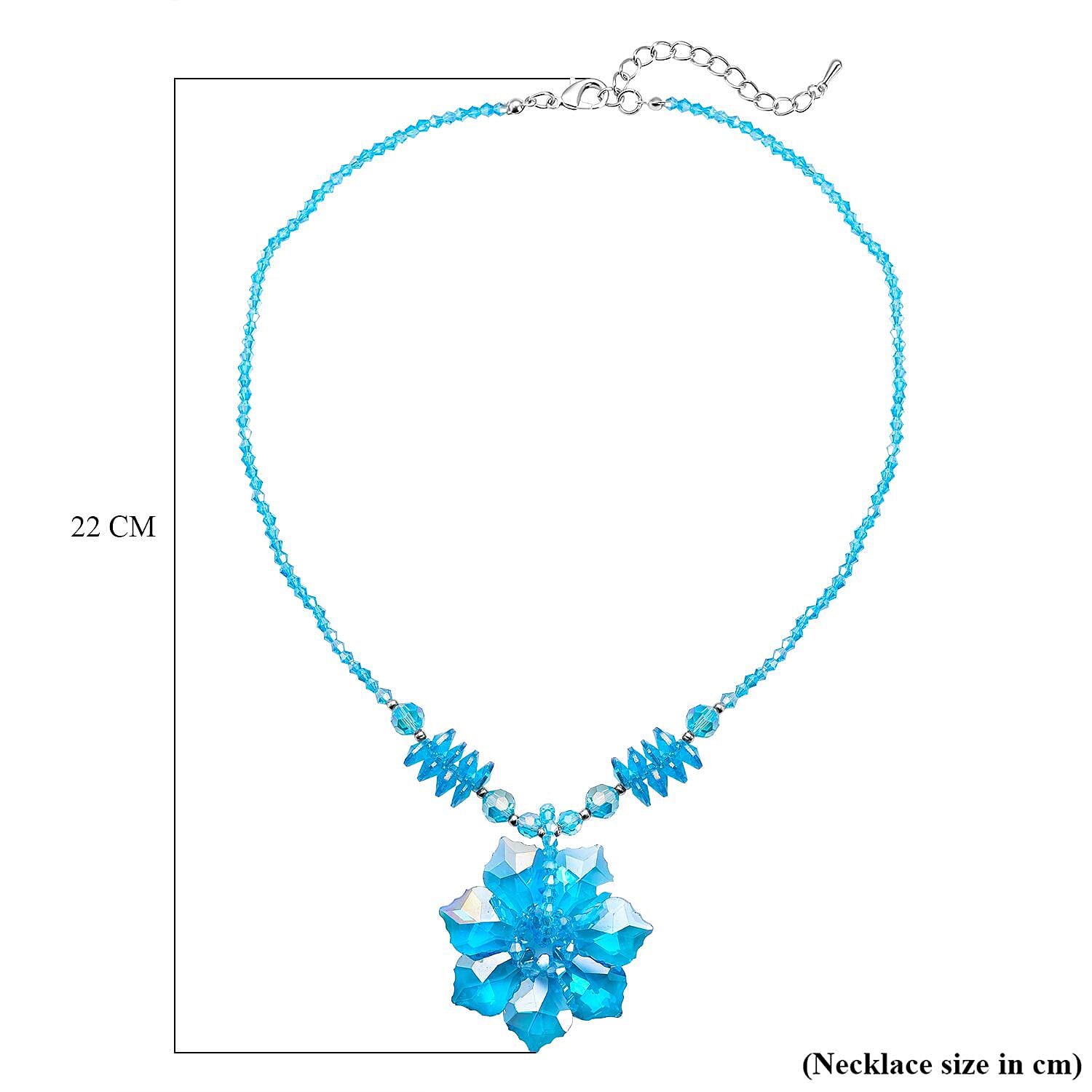 Simulated Blue AB Crystal Beads Floral Necklace (Size - 20)