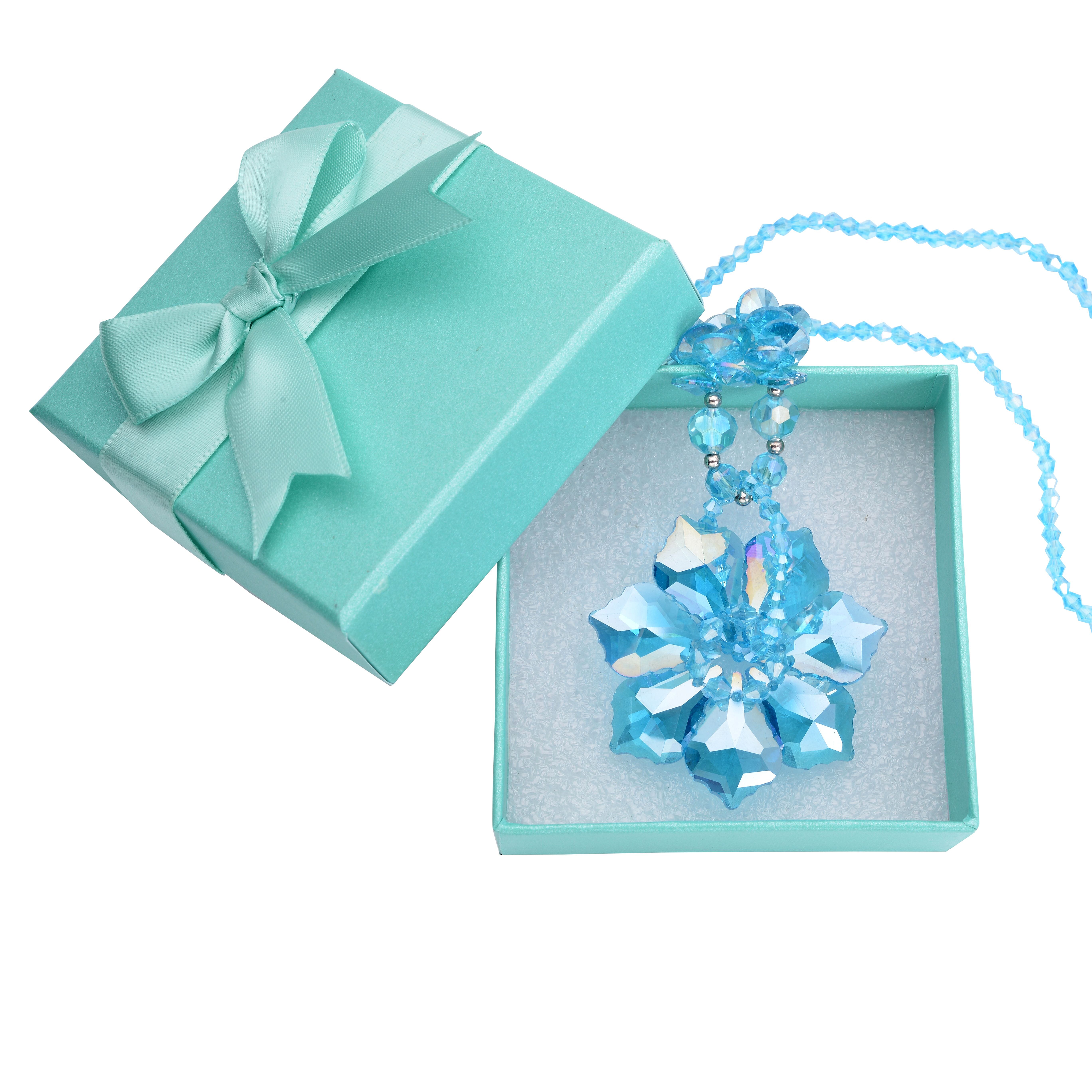 Simulated Blue AB Crystal Beads Floral Necklace (Size - 20)