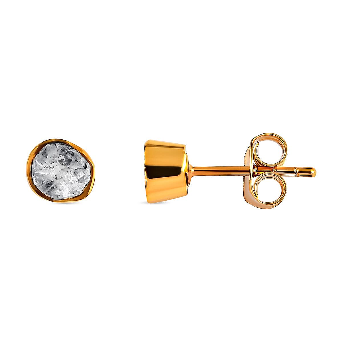 Artisan Crafted 9K Yellow Gold Polki Diamond Stud Earrings