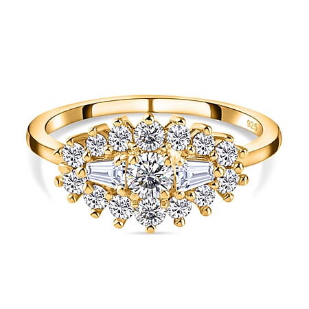 Moissanite Boat Ring in Sterling Silver with 18K Vermeil Yellow Gold