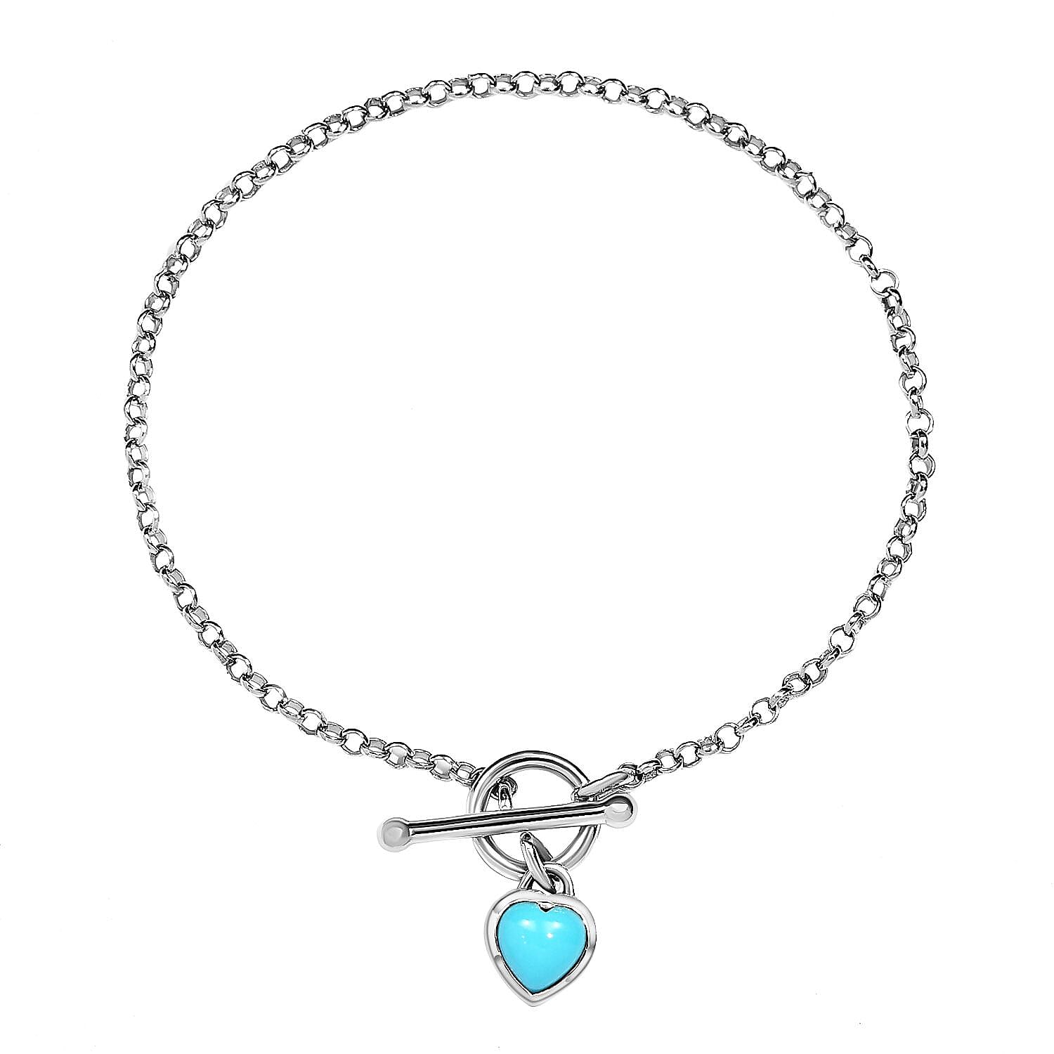 Italian Made- One Time Close Out - Arizona Sleeping Beauty Turquoise Bracelet (Size - 7.5) with T-Bar Clasp in Platinum Overlay Sterling Silver