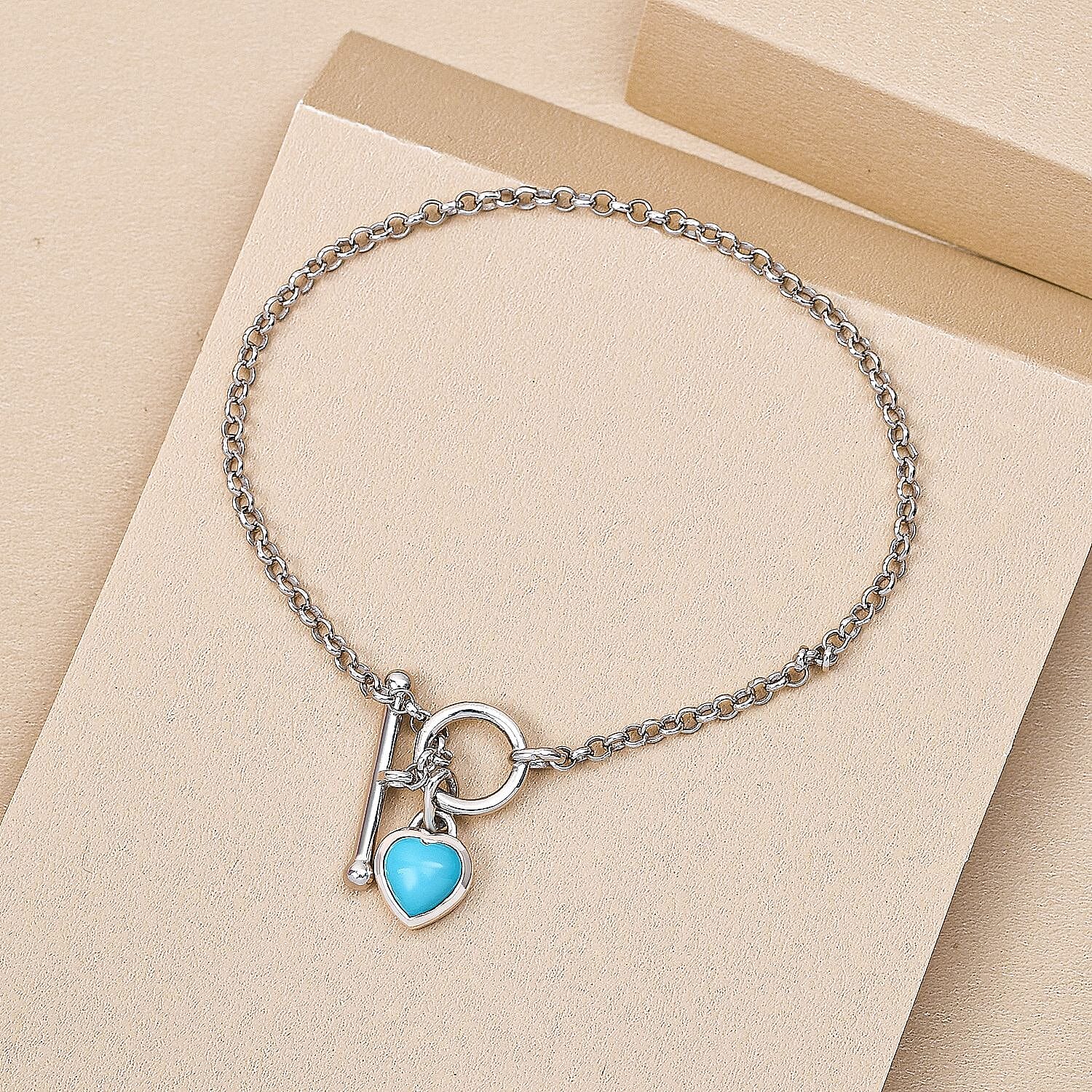 Italian Made- One Time Close Out - Arizona Sleeping Beauty Turquoise Bracelet (Size - 7.5) with T-Bar Clasp in Platinum Overlay Sterling Silver