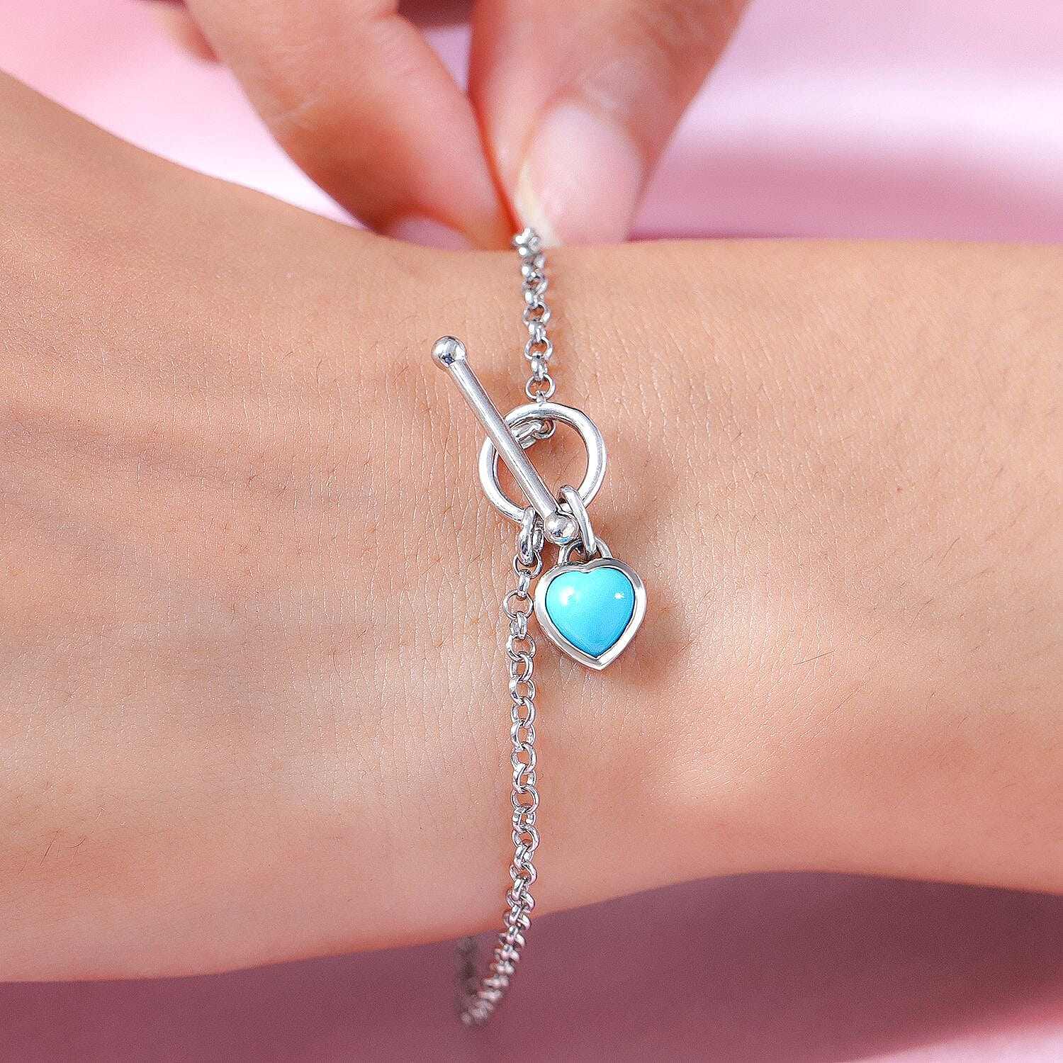 Italian Made- One Time Close Out - Arizona Sleeping Beauty Turquoise Bracelet (Size - 7.5) with T-Bar Clasp in Platinum Overlay Sterling Silver