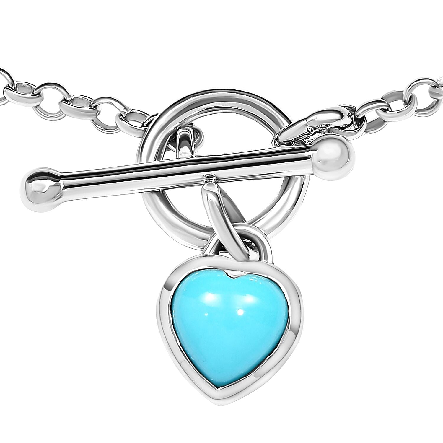 Italian Made- One Time Close Out - Arizona Sleeping Beauty Turquoise Bracelet (Size - 7.5) with T-Bar Clasp in Platinum Overlay Sterling Silver