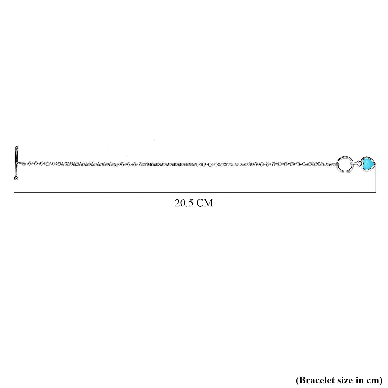 Italian Made- One Time Close Out - Arizona Sleeping Beauty Turquoise Bracelet (Size - 7.5) with T-Bar Clasp in Platinum Overlay Sterling Silver