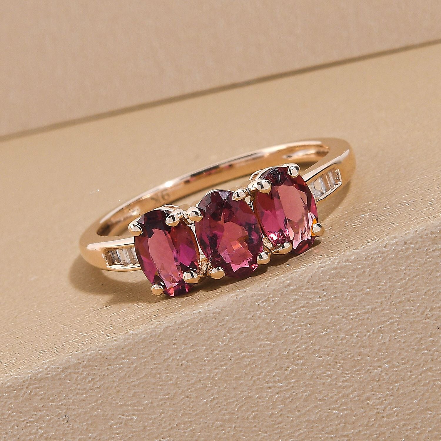 9K Yellow Gold Ouro Fino Rubellite and Diamond Ring 1.31 Ct.