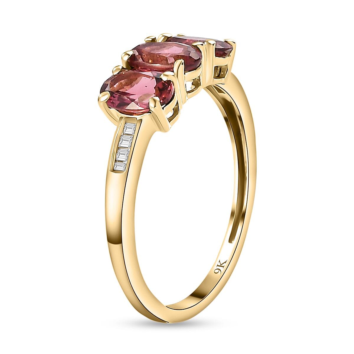9K Yellow Gold Ouro Fino Rubellite and Diamond Ring 1.31 Ct.