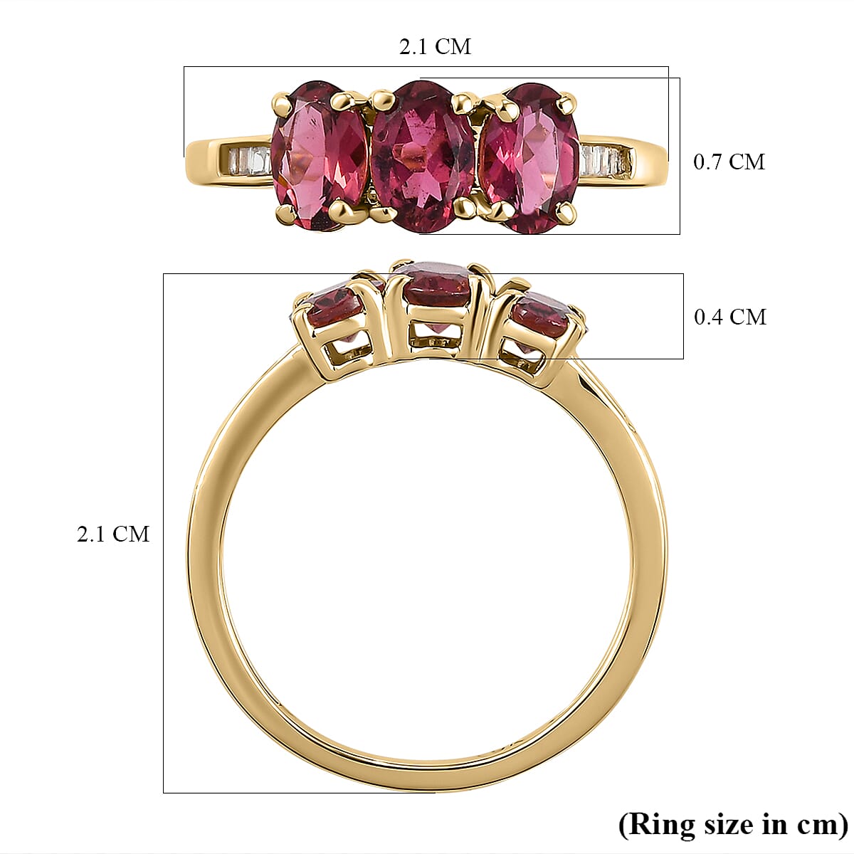 9K Yellow Gold Ouro Fino Rubellite and Diamond Ring 1.31 Ct.
