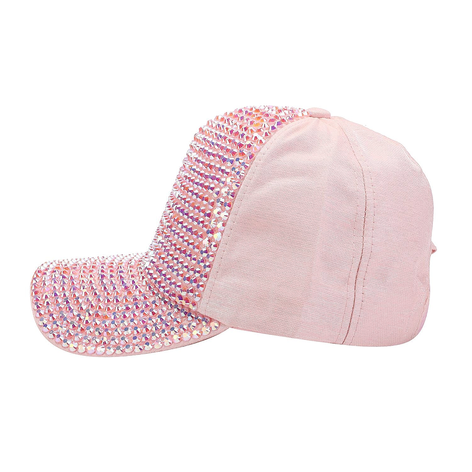 Jovie Cotton Rhinestone Bling Front Hat with Adjustable Strap (Size 58x16 Cm) - Pink