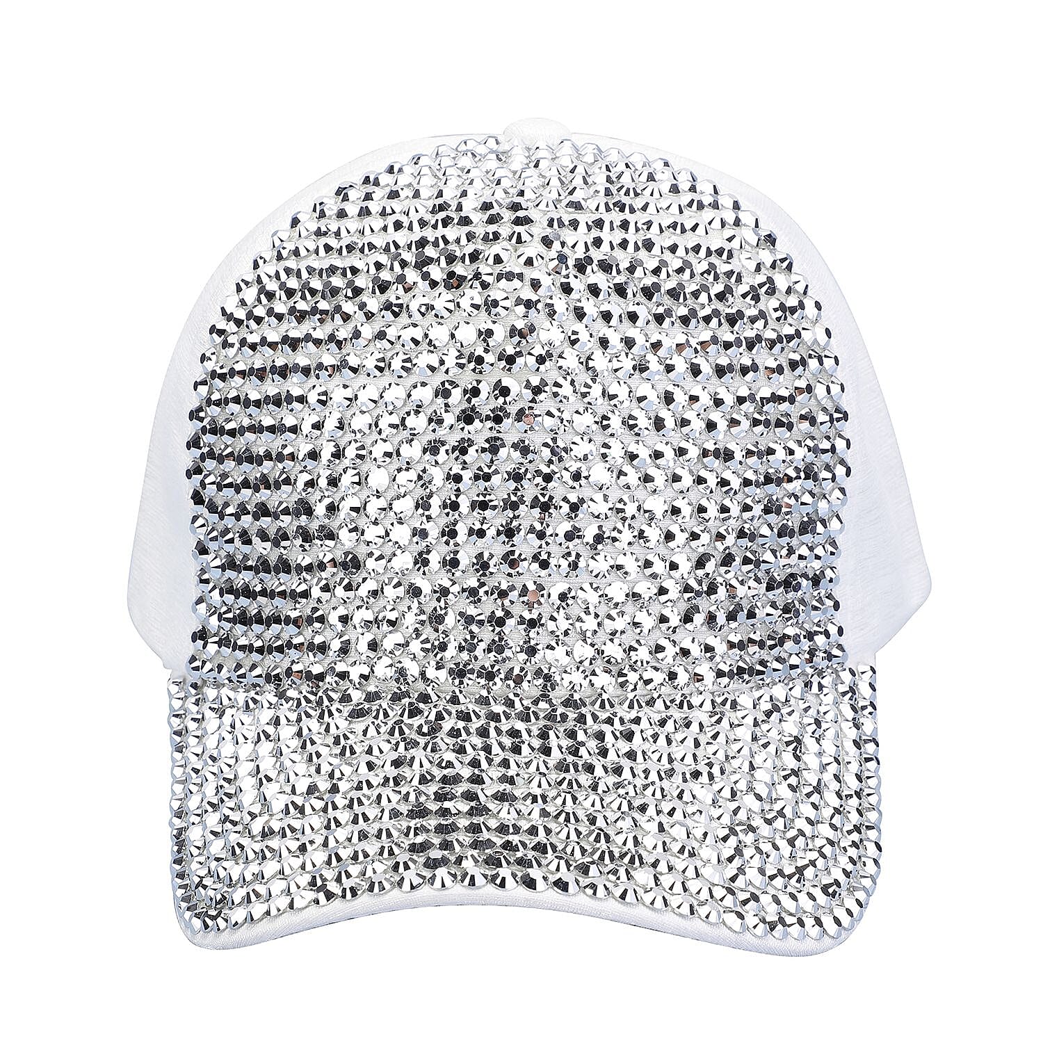 Jovie Cotton Rhinestone Bling Front Hat with Adjustable Strap (Size 58x16 Cm) - Silver